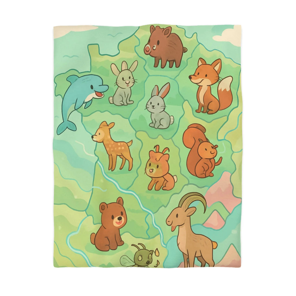 Housse de Couette Animaux de la Forêt et Mer, Design Enfantin Amusant et Coloré