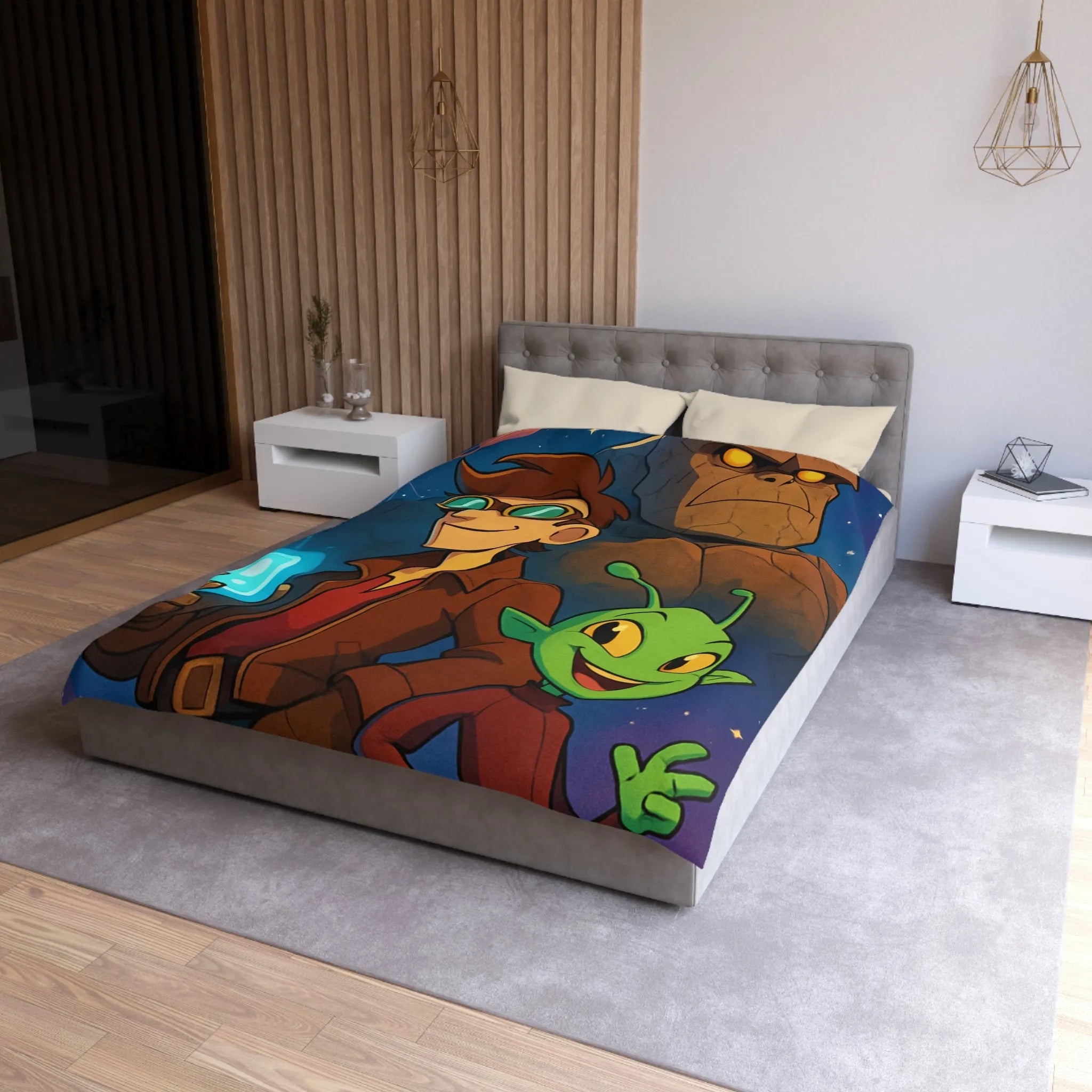 Housse de Couette Enfantine avec Personnages de Science-Fiction Stylisés et Univers Fantastique