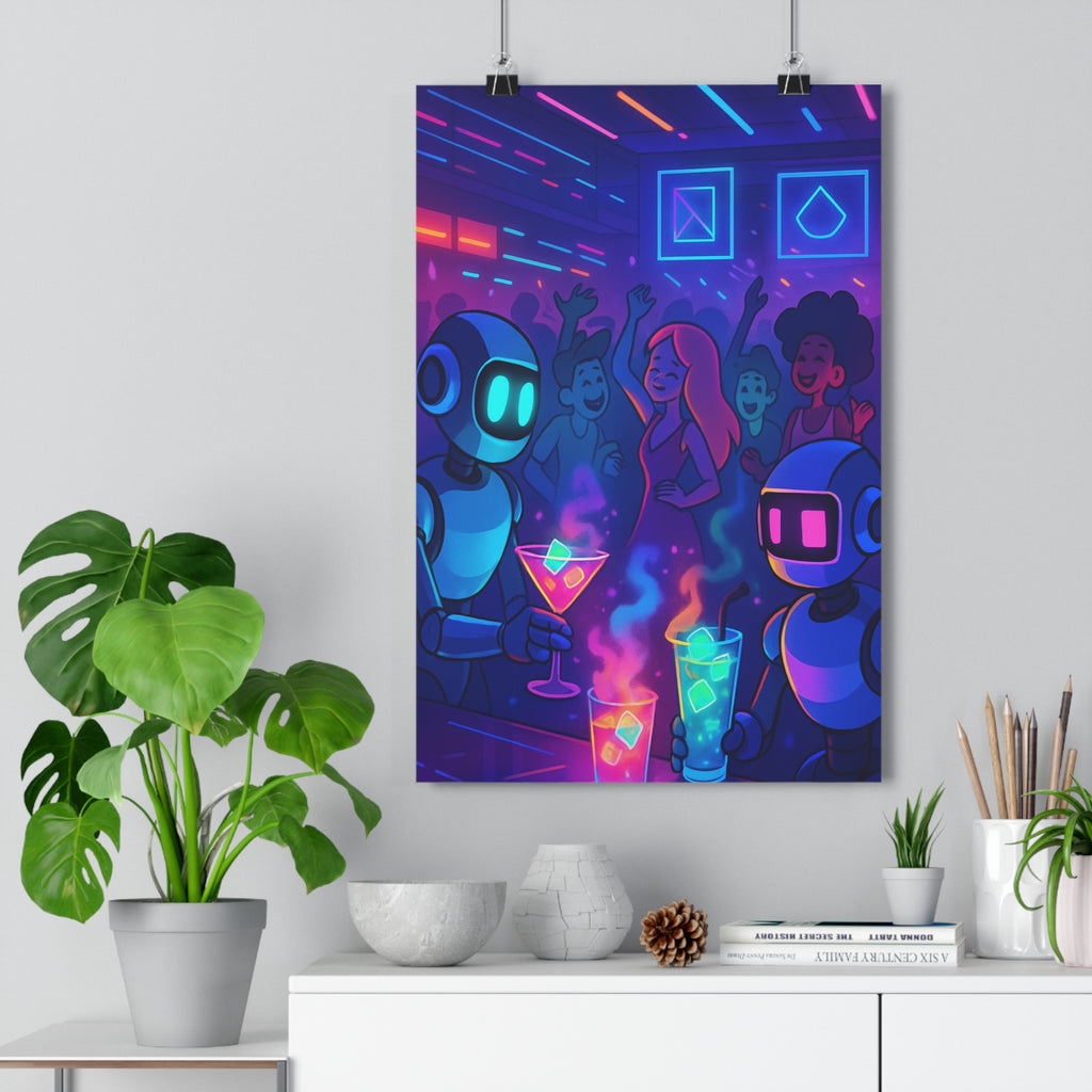 Poster décoratif futuriste néon bleu rose violet bar animé moderne salon chambre dynamique qualité