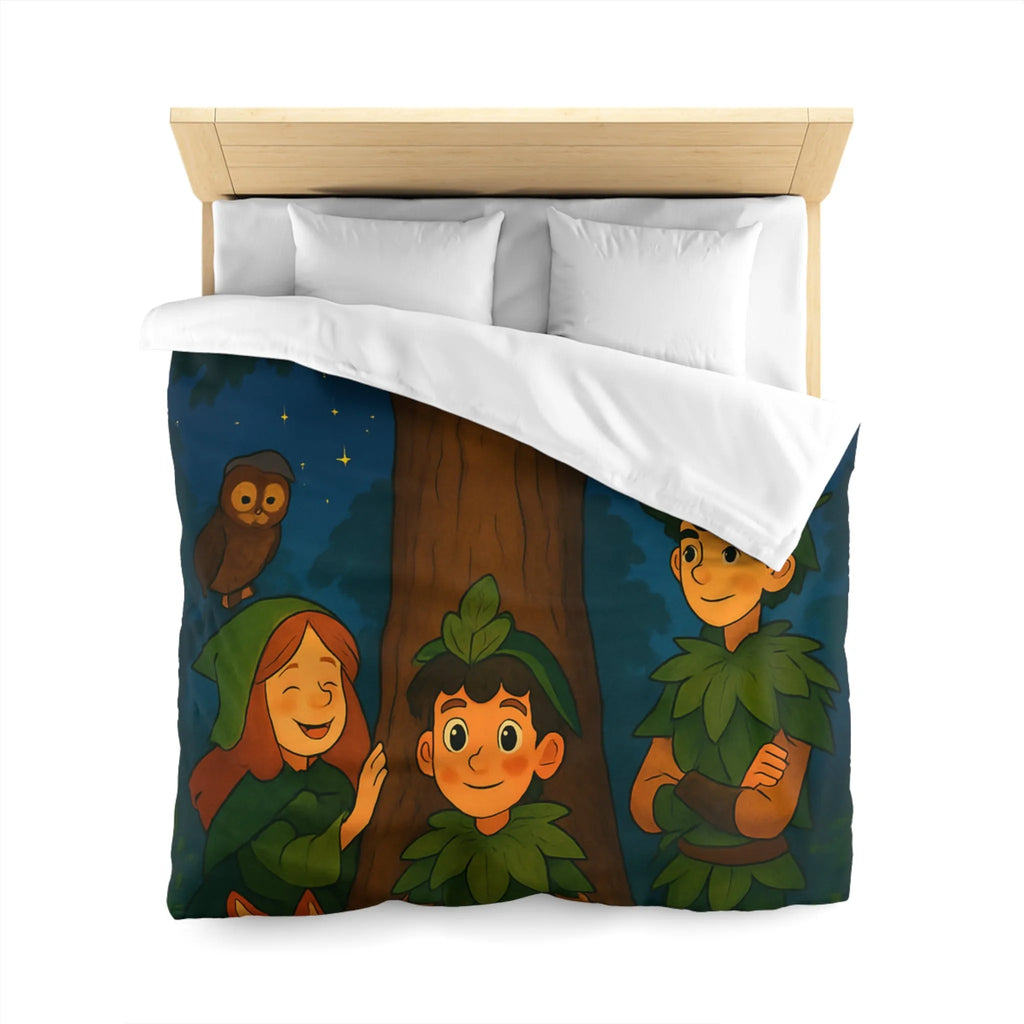 Housse de Couette Forêt Enchantée avec Animaux, Arbre et Enfants en Tenues Végétales
