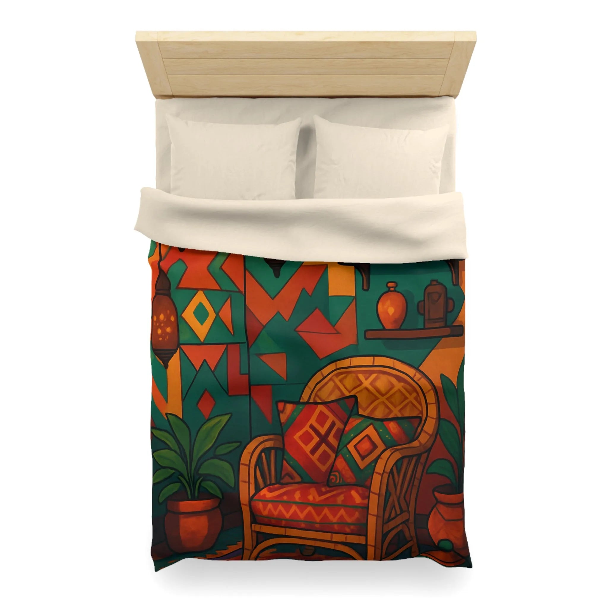 Housse de couette bohème chic aux motifs géométriques vibrants pour ambiance ethnique colorée