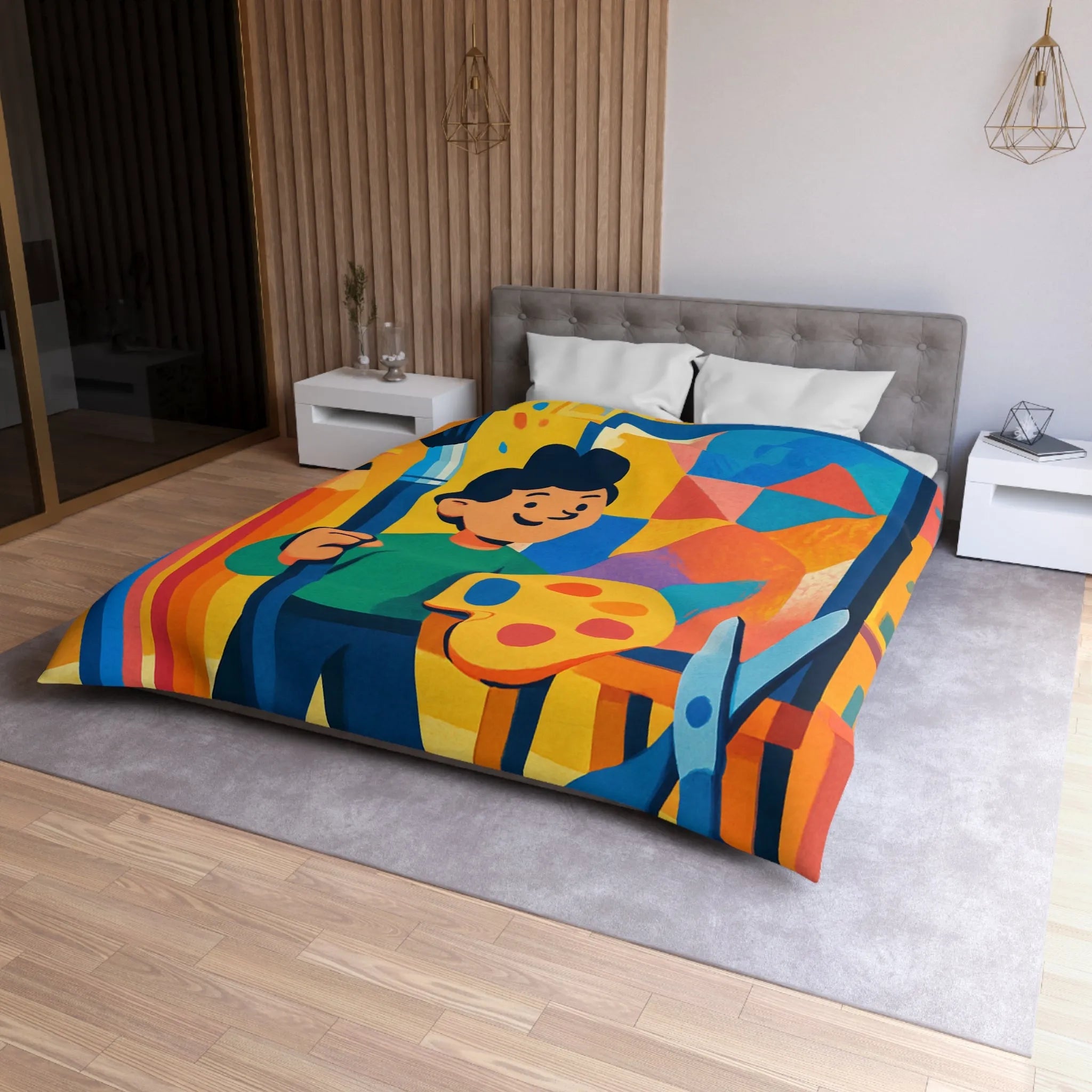 Housse de couette colorée avec motif artistique vibrante pour chambres créatives et dynamiques