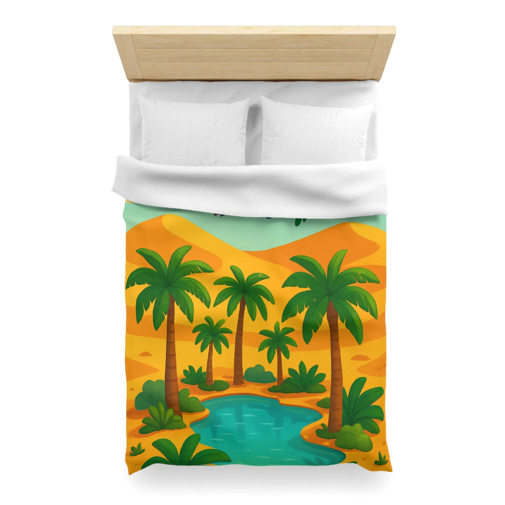 Housse de couette exotique avec palmiers, oiseaux colorés et oasis dans le désert