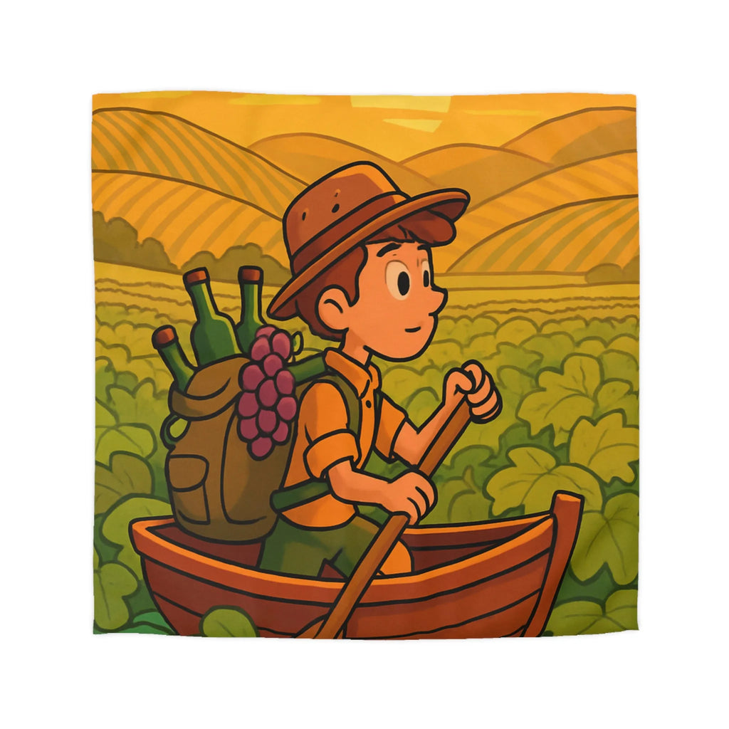 Housse de couette colorée avec paysage de vignoble et enfant en bateau