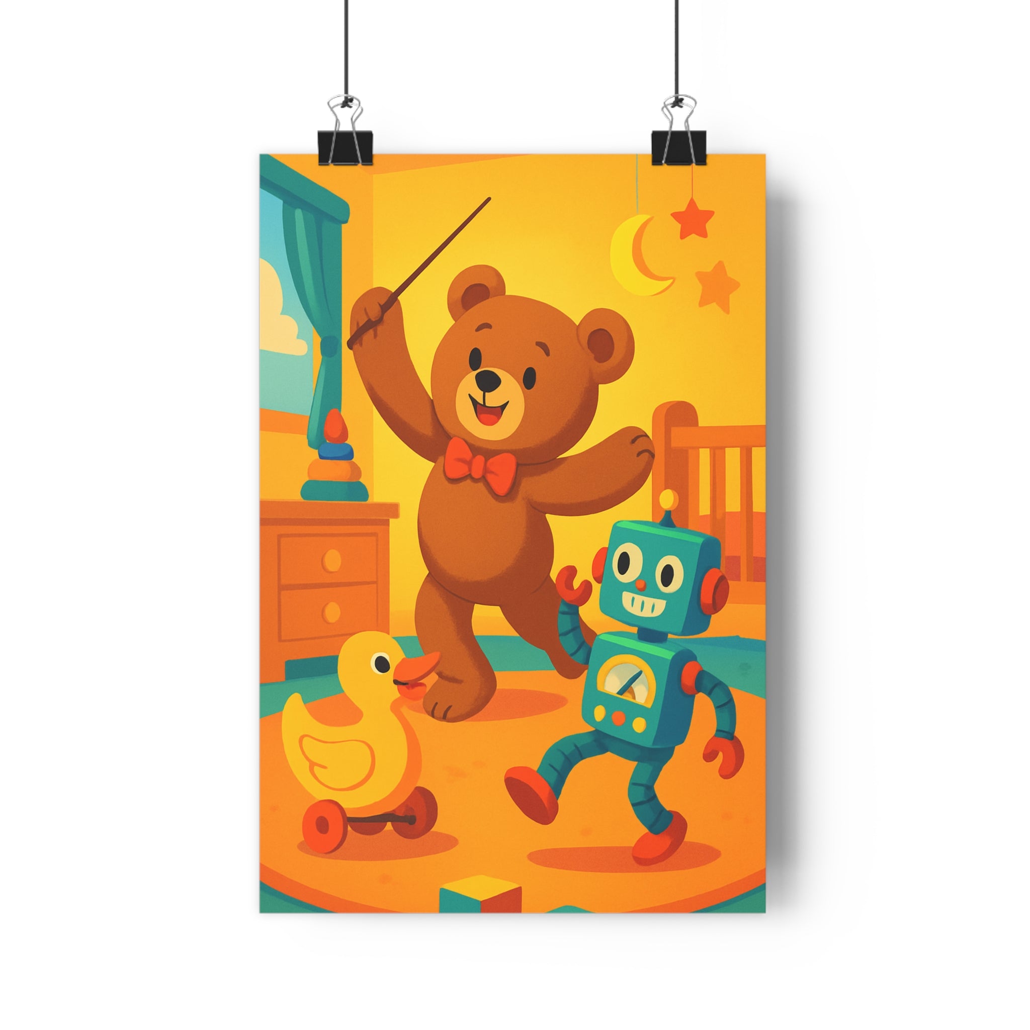 Poster décoratif enfant cartoon ours robot canard joyeux coloré chambre amusant vibrant ludique original