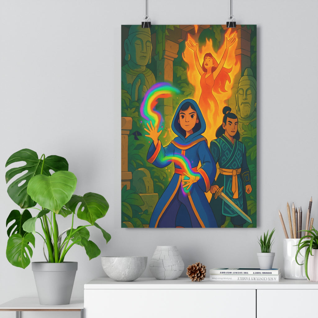 Poster décoratif mystique anime bleu orange magicien guerrier femme salon chambre magique captivant qualité