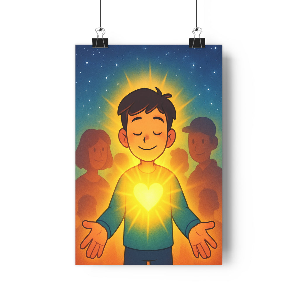 Poster décoratif anime jaune orange aventurier émotion douceur chambre salon ambiance apaisante design contemporain