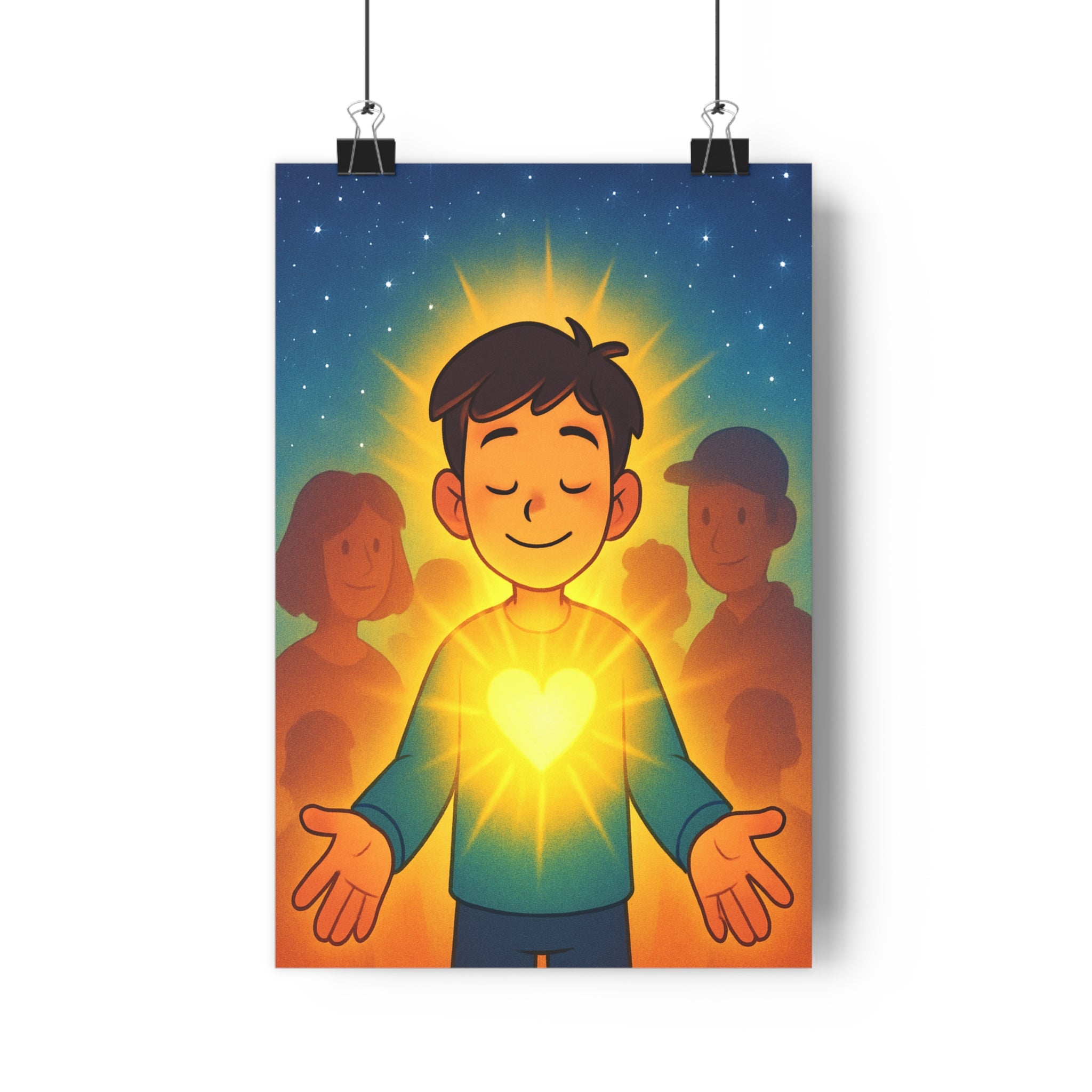 Poster décoratif anime jaune orange aventurier émotion douceur chambre salon ambiance apaisante design contemporain