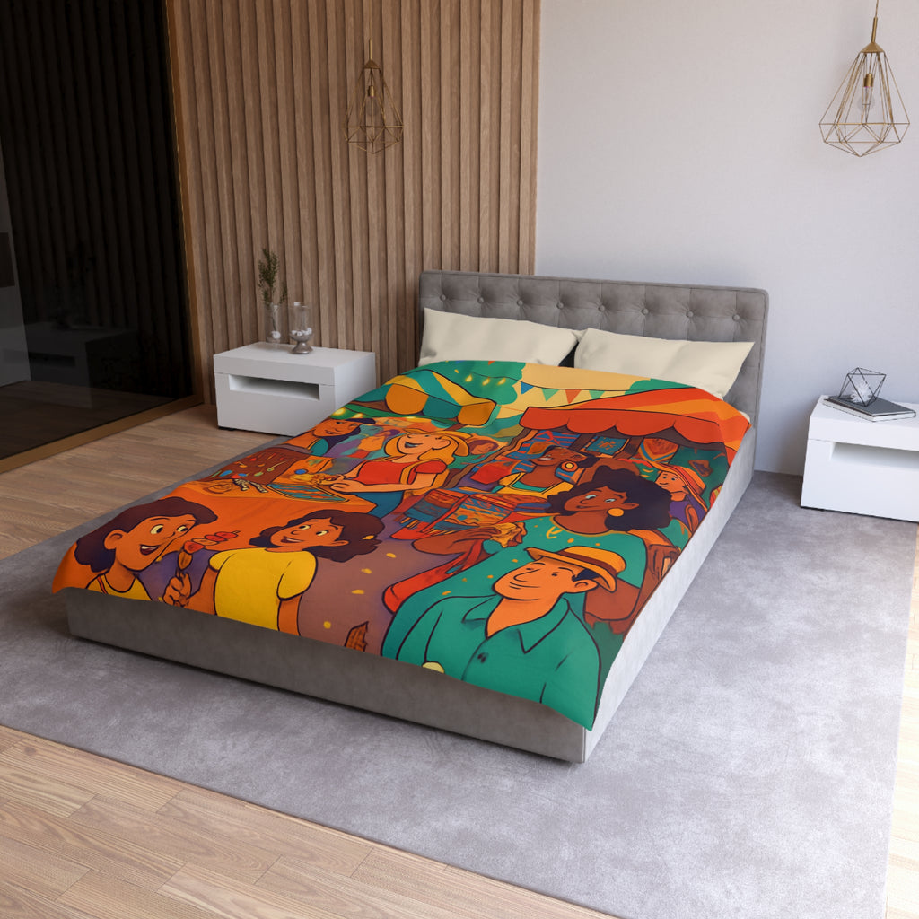 Housse de couette pour enfants avec design marché coloré de nuit animé et festif