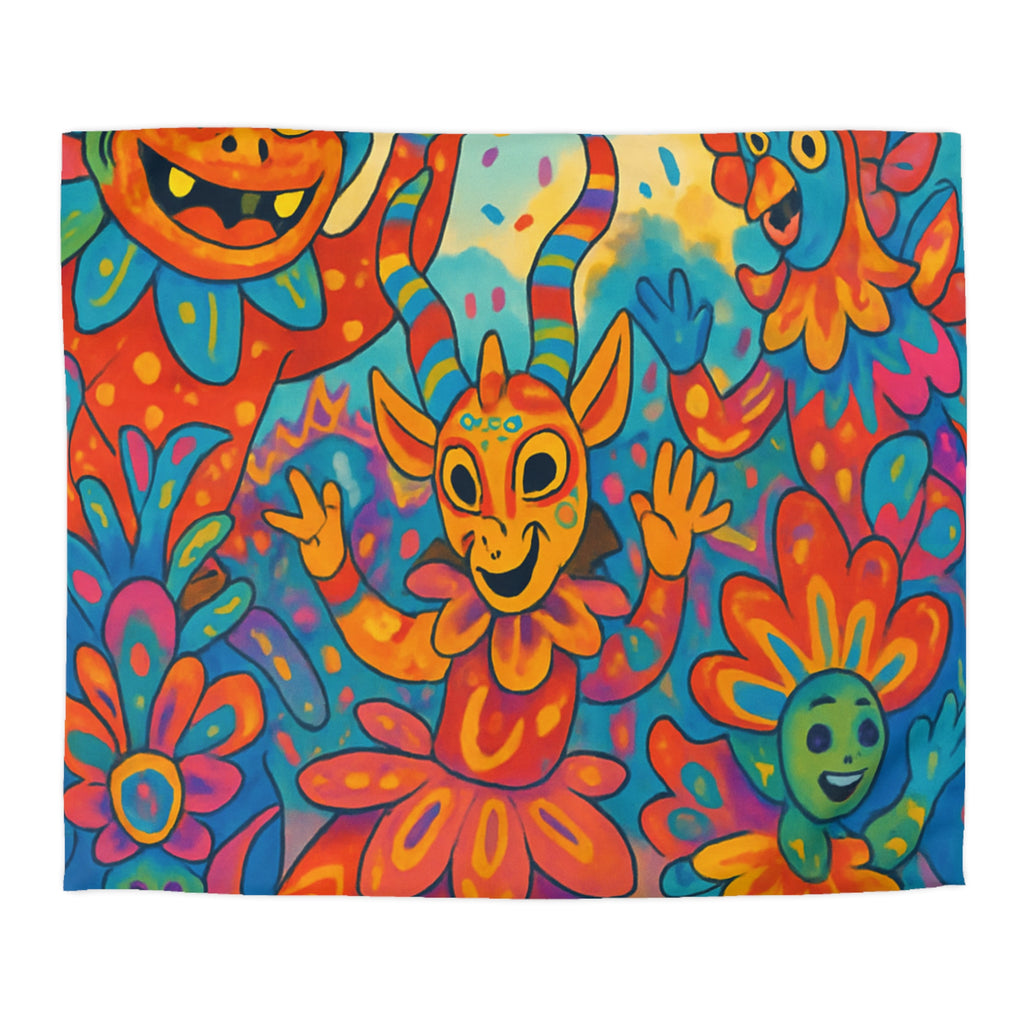 Housse de Couette Multicolore avec Motifs de Carnaval et Masques Fantaisistes Féeriques