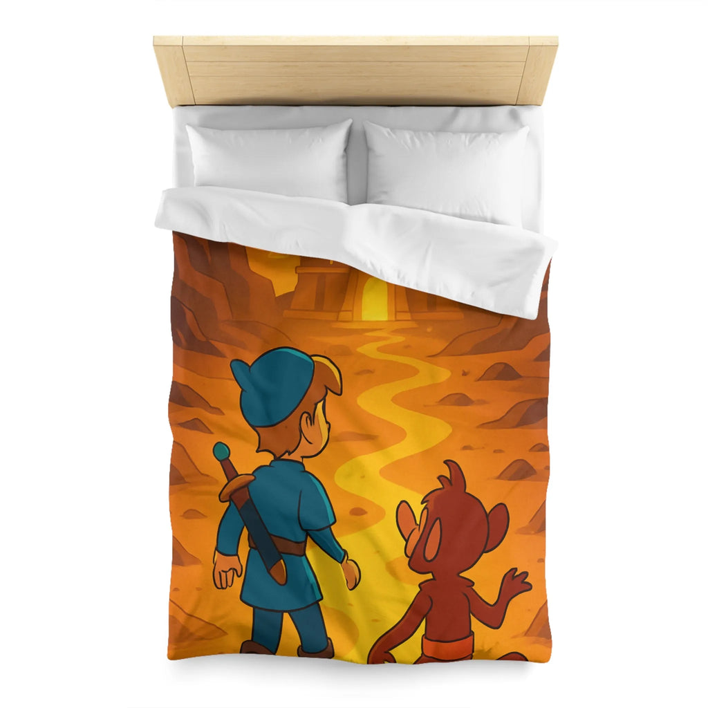 Housse de Couette Aventure Épique Enfantine avec Enfant et Singe dans Désert Mystique