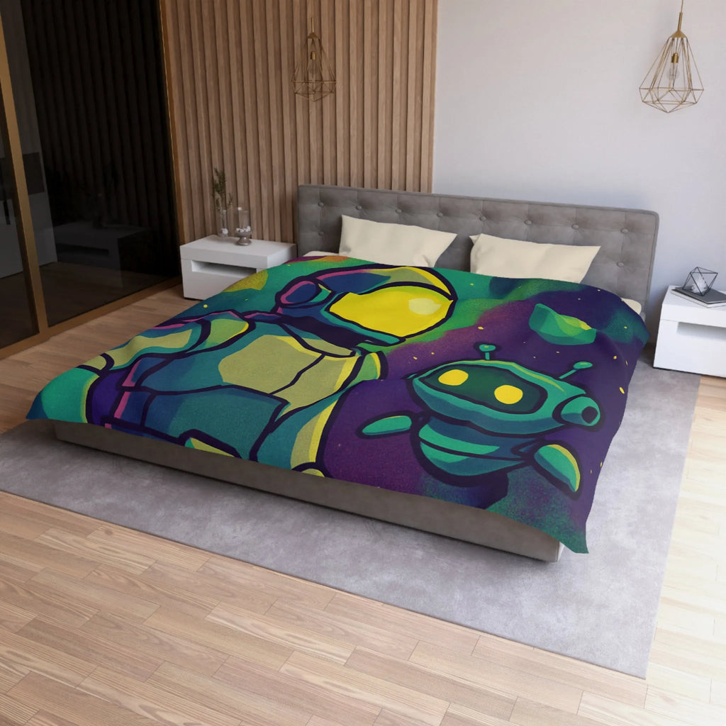 Housse de couette enfant espace avec cosmonaute et robot mignon en couleurs vives
