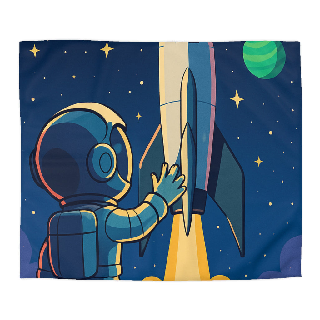 Housse de couette pour enfant avec design astronaute et fusée colorée dans l'espace