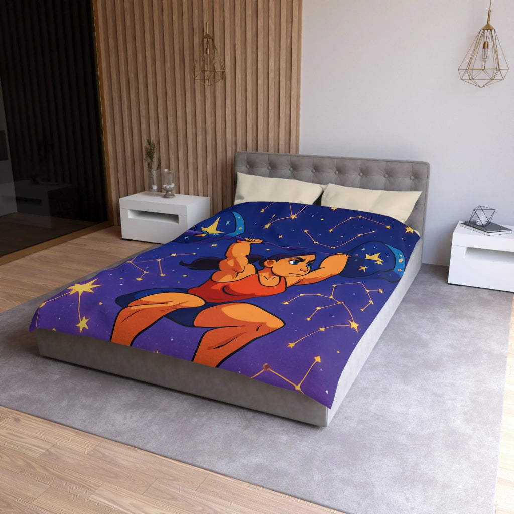 Housse de Couette Athlétique Femme Soulevant Poids Sous Ciel Étoilé et Constellations