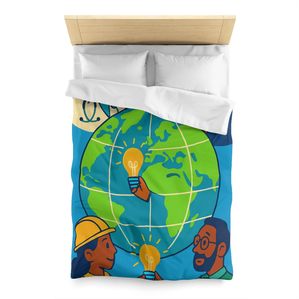 Housse de couette innovante avec globe, diversité et ampoules lumineuses pour un monde uni