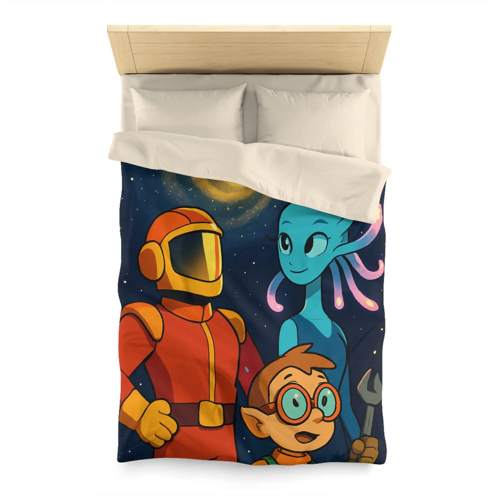 Housse Couette Galaxie : Astronaute, Extraterrestre et Enfant Brillant pour Chambre Cosy