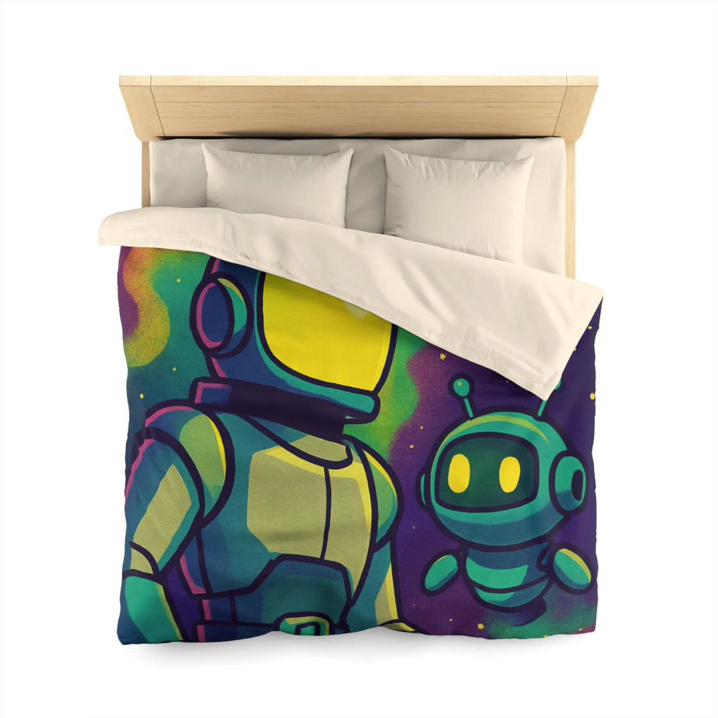 Housse de couette enfant espace avec cosmonaute et robot mignon en couleurs vives