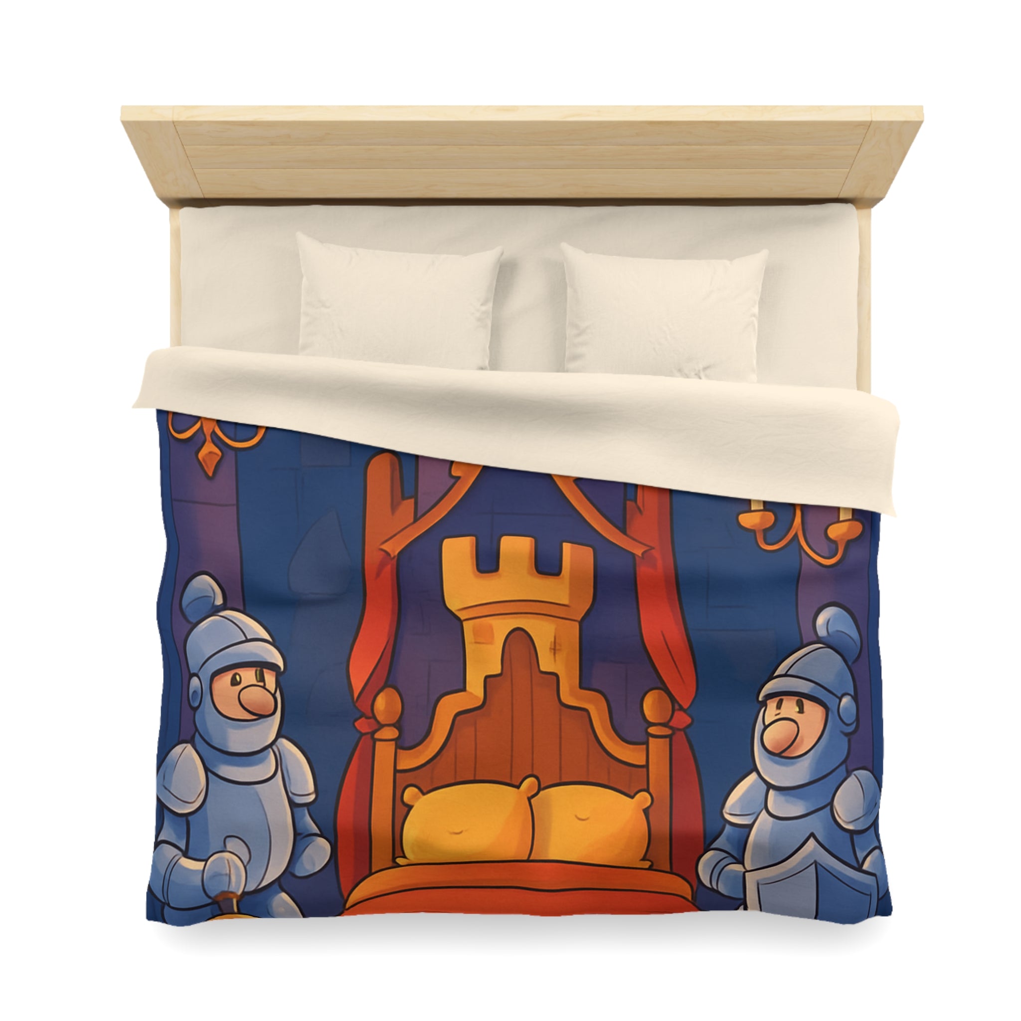 Housse de couette style médiéval avec chevaliers et lit à baldaquin animé