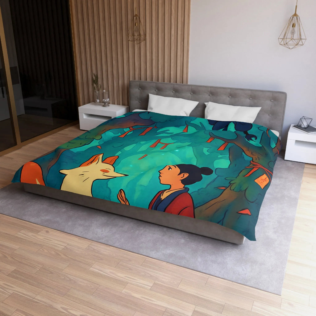 Housse de couette forêt magique avec renard et oiseaux pour chambre paisible