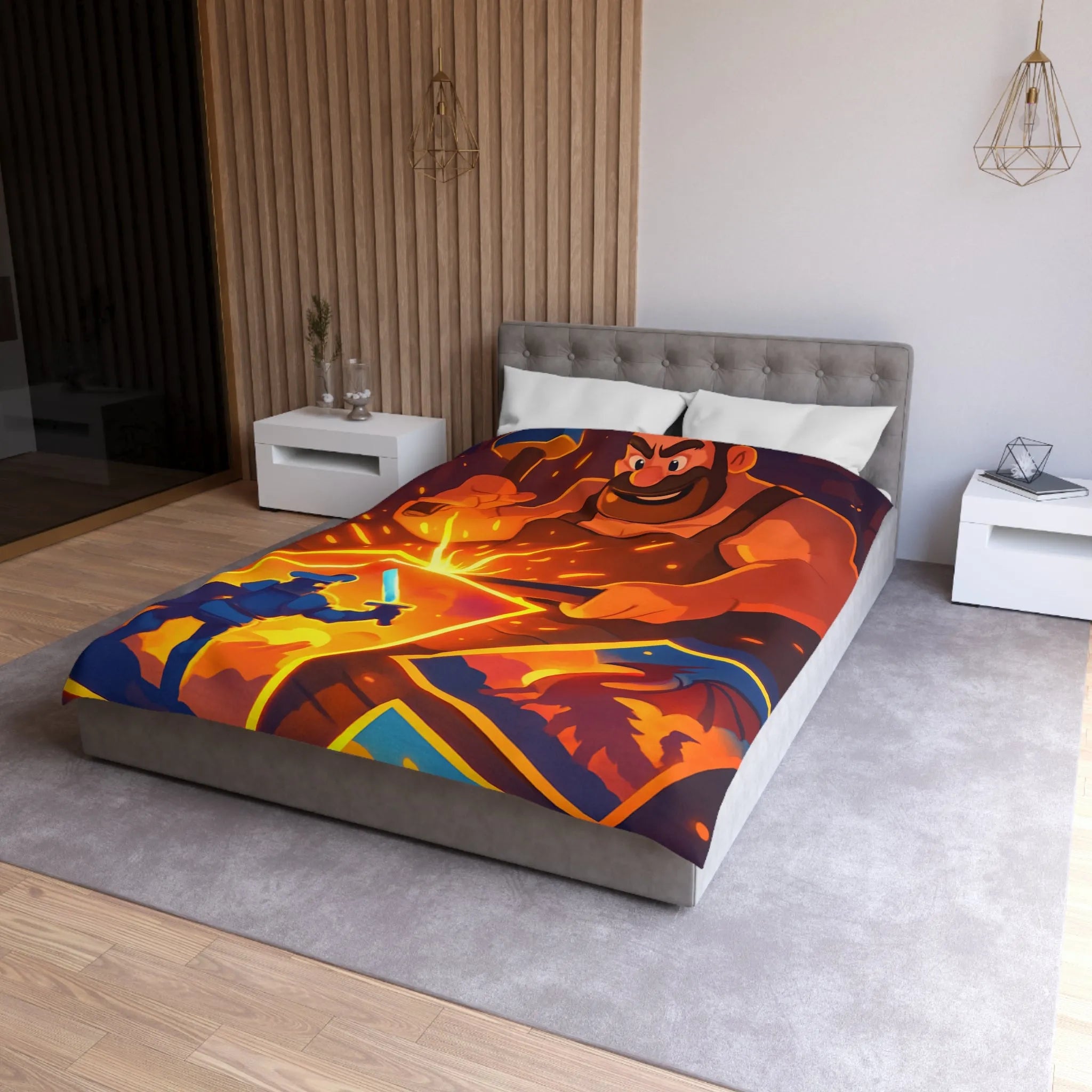 Housse de couette avec illustration colorée d'un forgeron créatif et chevalier