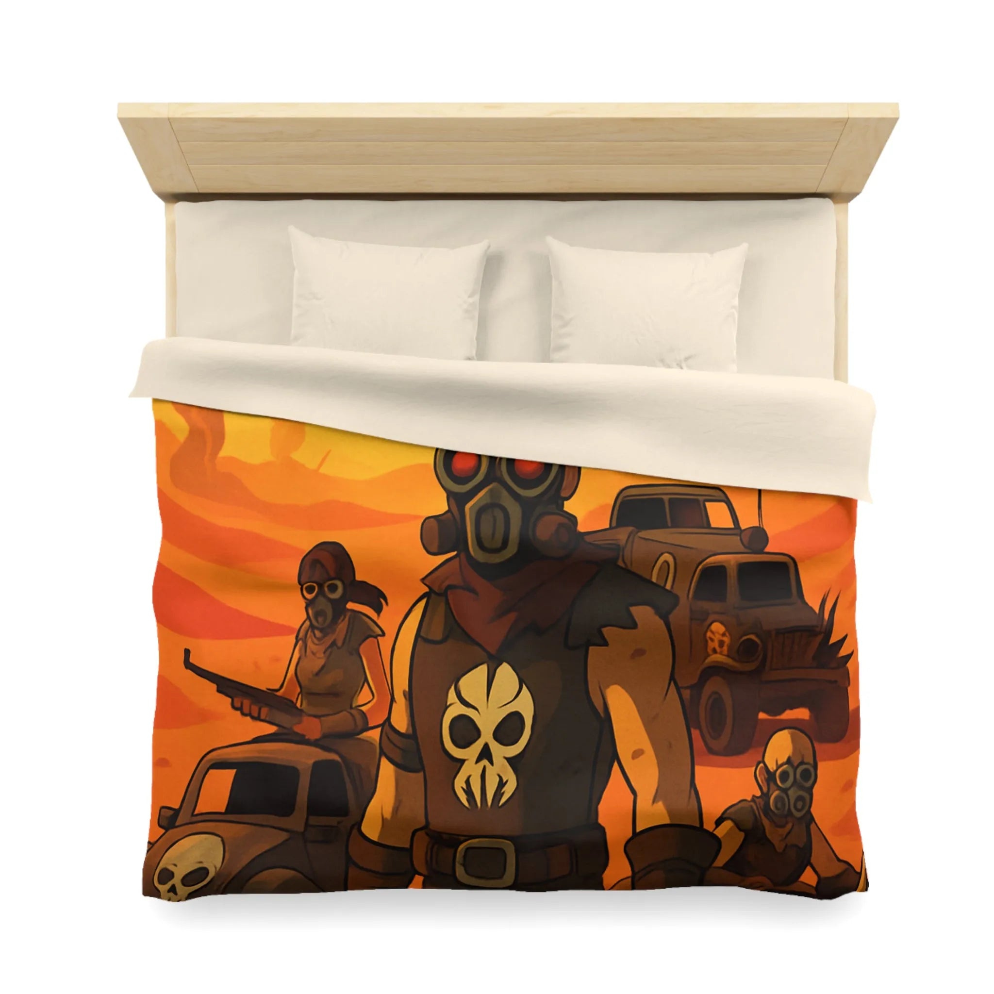 Housse de couette design post-apocalyptique avec guerriers masqués dans désert ensoleillé