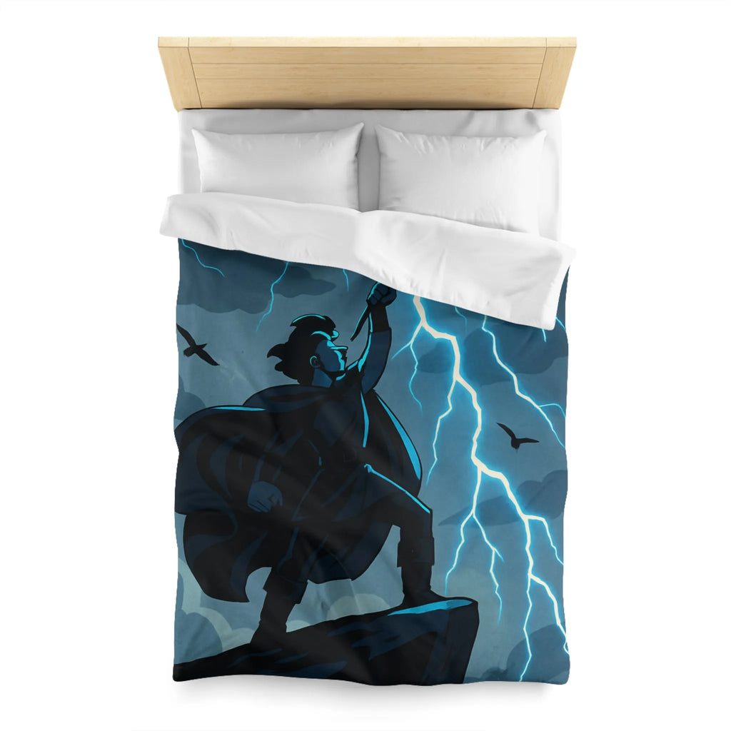 Housse de couette épique avec personnage et éclairs en style illustration fantastique
