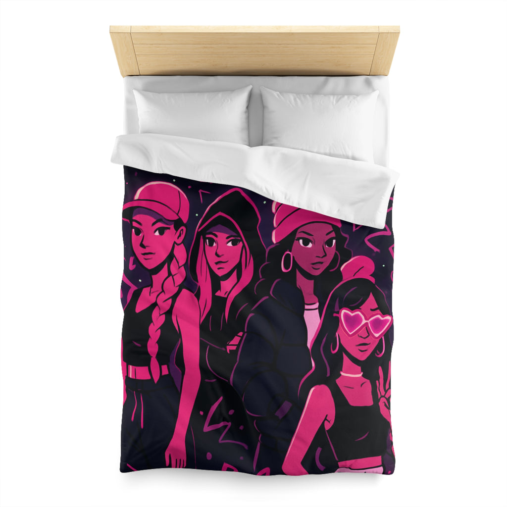 Housse de couette urbaine avec silhouettes féminines et motifs fluorescents nuit étoilée