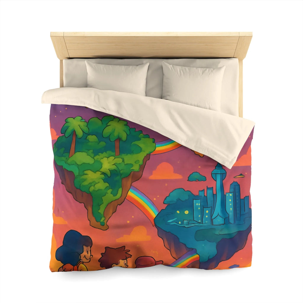 Housse de couette avec univers magique flottant pour chambre d'enfant colorée arc-en-ciel