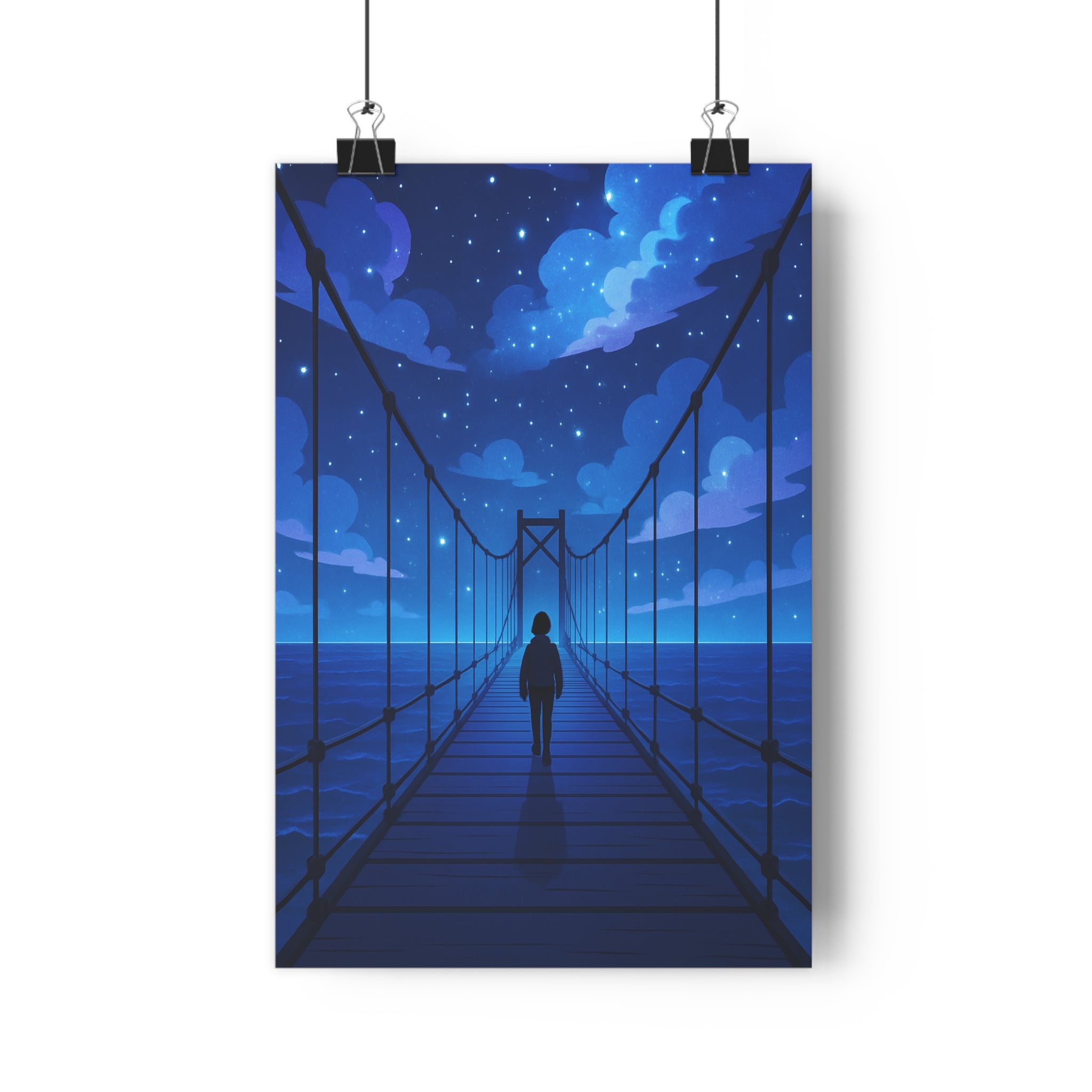 Poster décoratif mystique bleu violet pont étoilé apaisant rêveur salon chambre 30x46 sérénité qualité