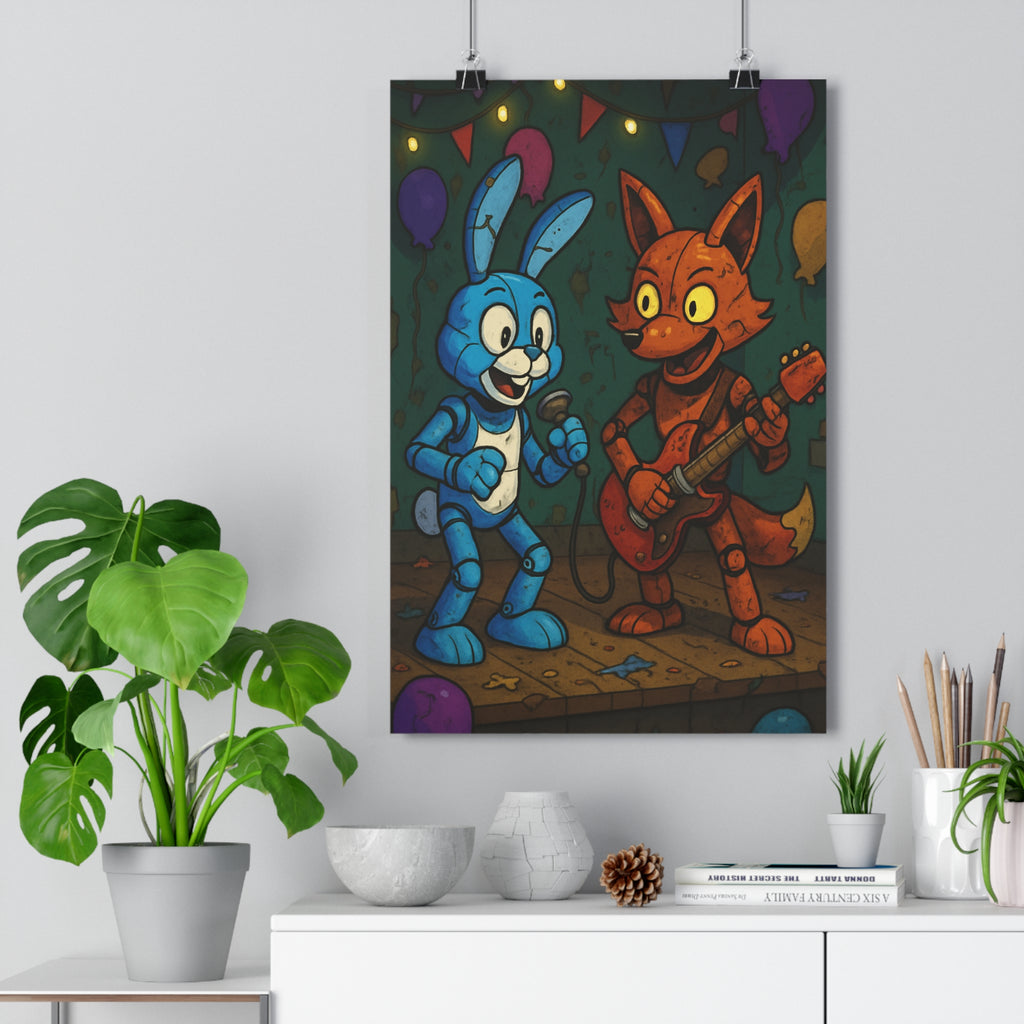 Poster décoratif cartoon lapin renard bleu orange rétro mystique chambre enfant joyeux 30x46 cm
