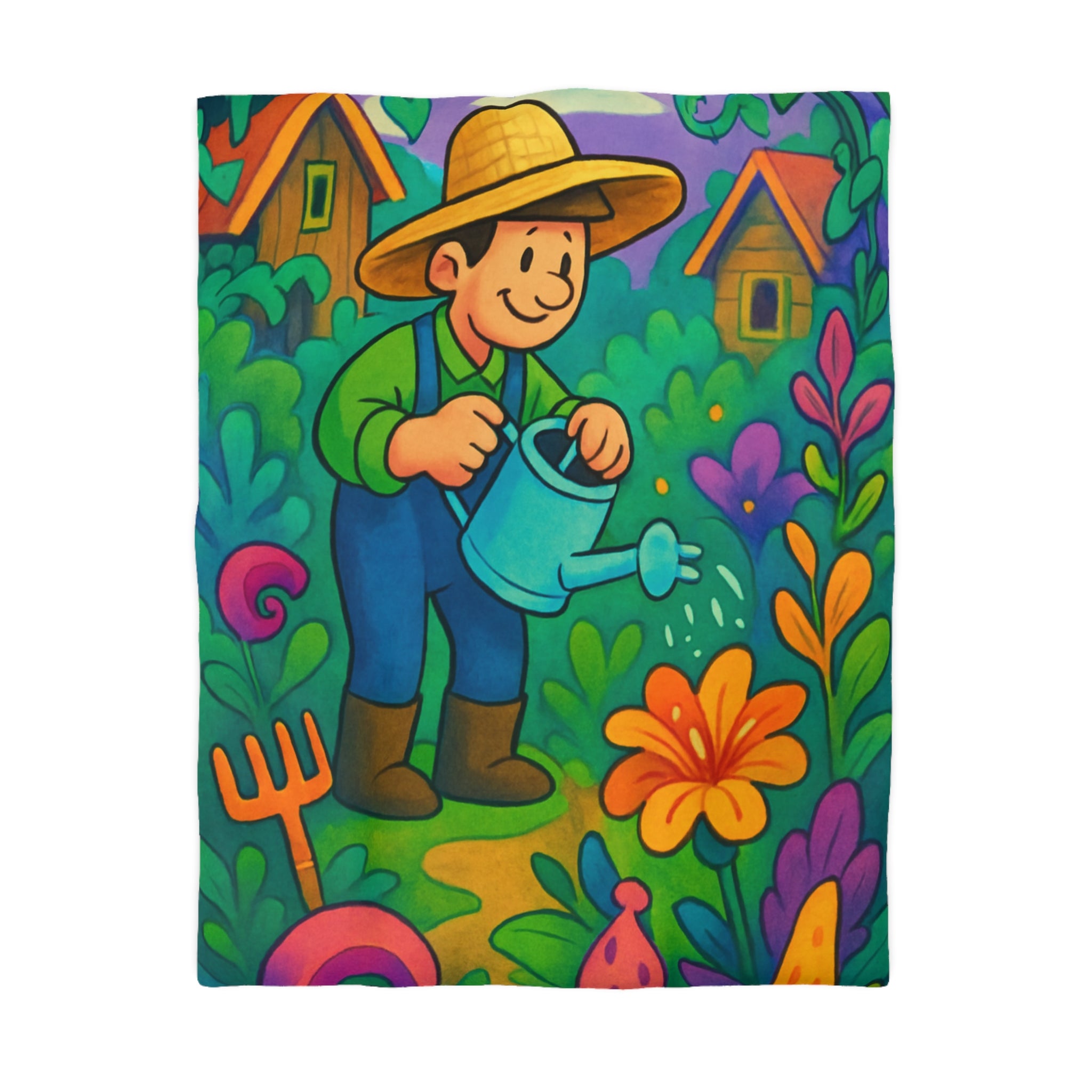 Housse de couette vibrant jardin dessin animé, thème jardinier, ambiance colorée et ludique