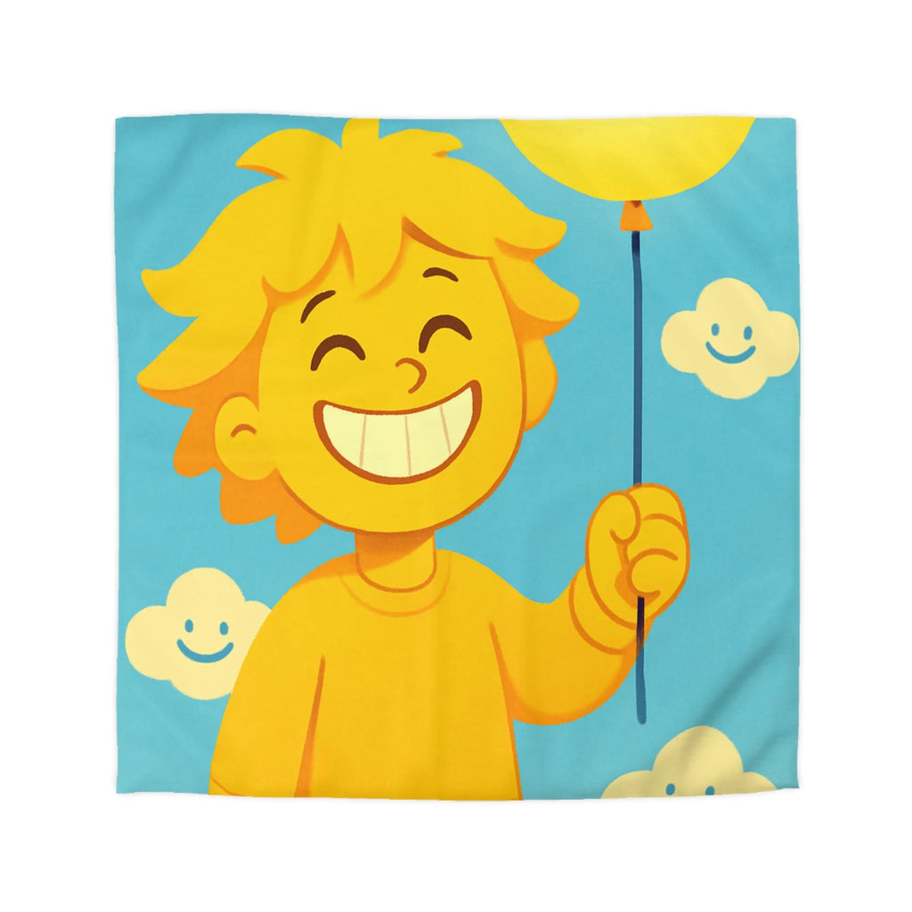 Housse de Couette Enfantine avec Ballon et Nuages Sourires dans Tons Jaunes et Bleus