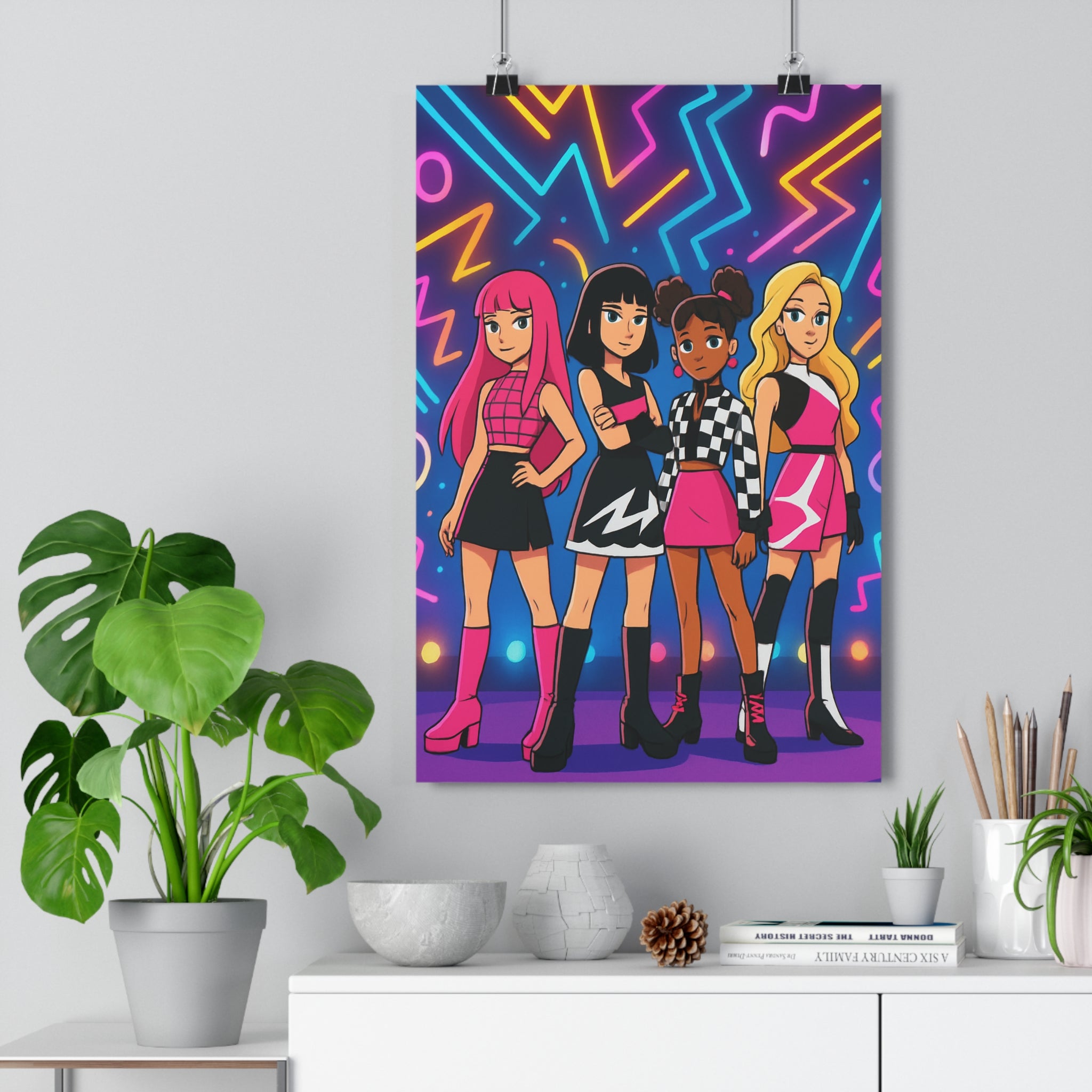 Poster décoratif moderne animé arcenciel néon dynamique chambre salon bureau femmes stylisé 30x46 qualité