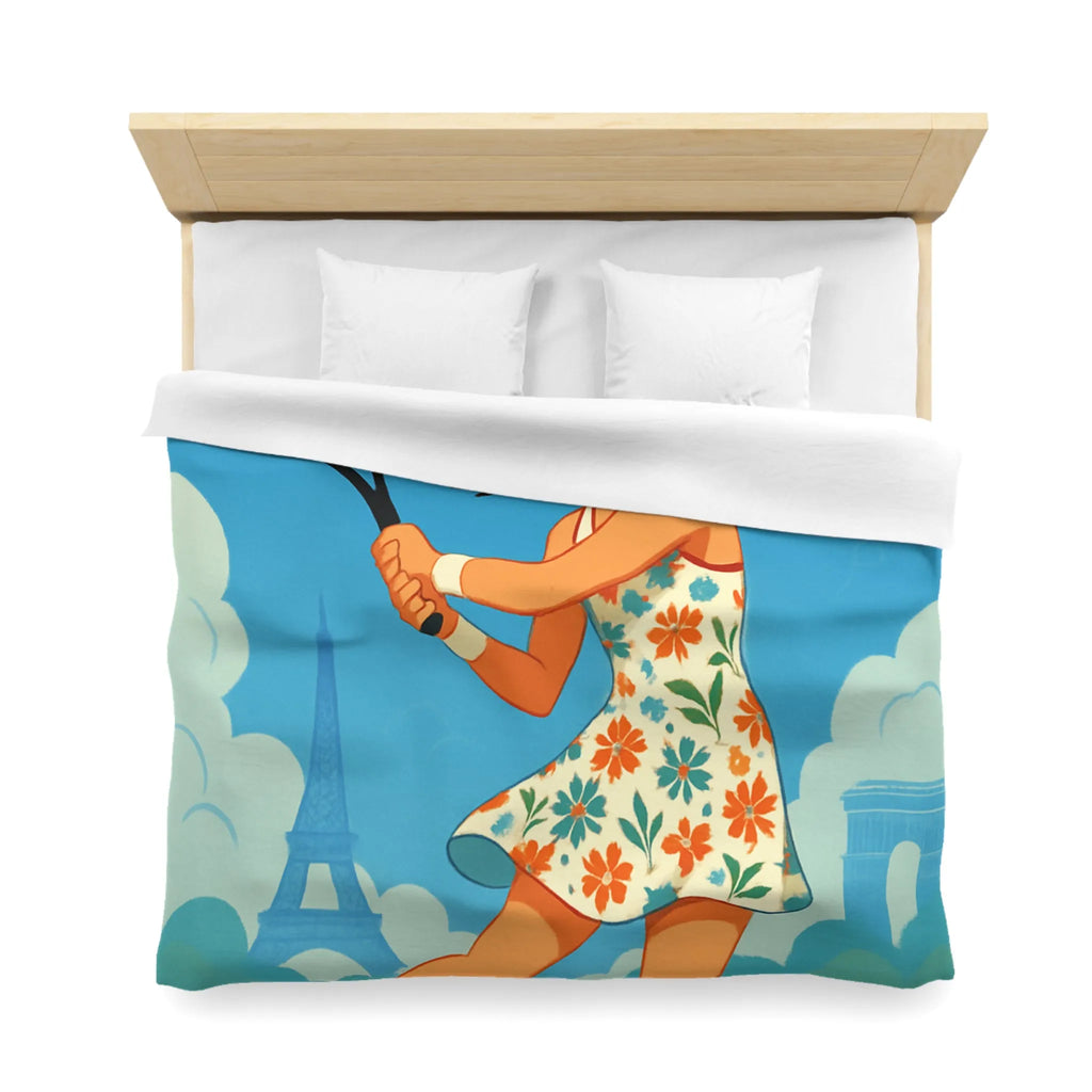 Éclatante Jouneuse de Tennis en Robe Florale avec Décor Parisien et Étoiles Magiques