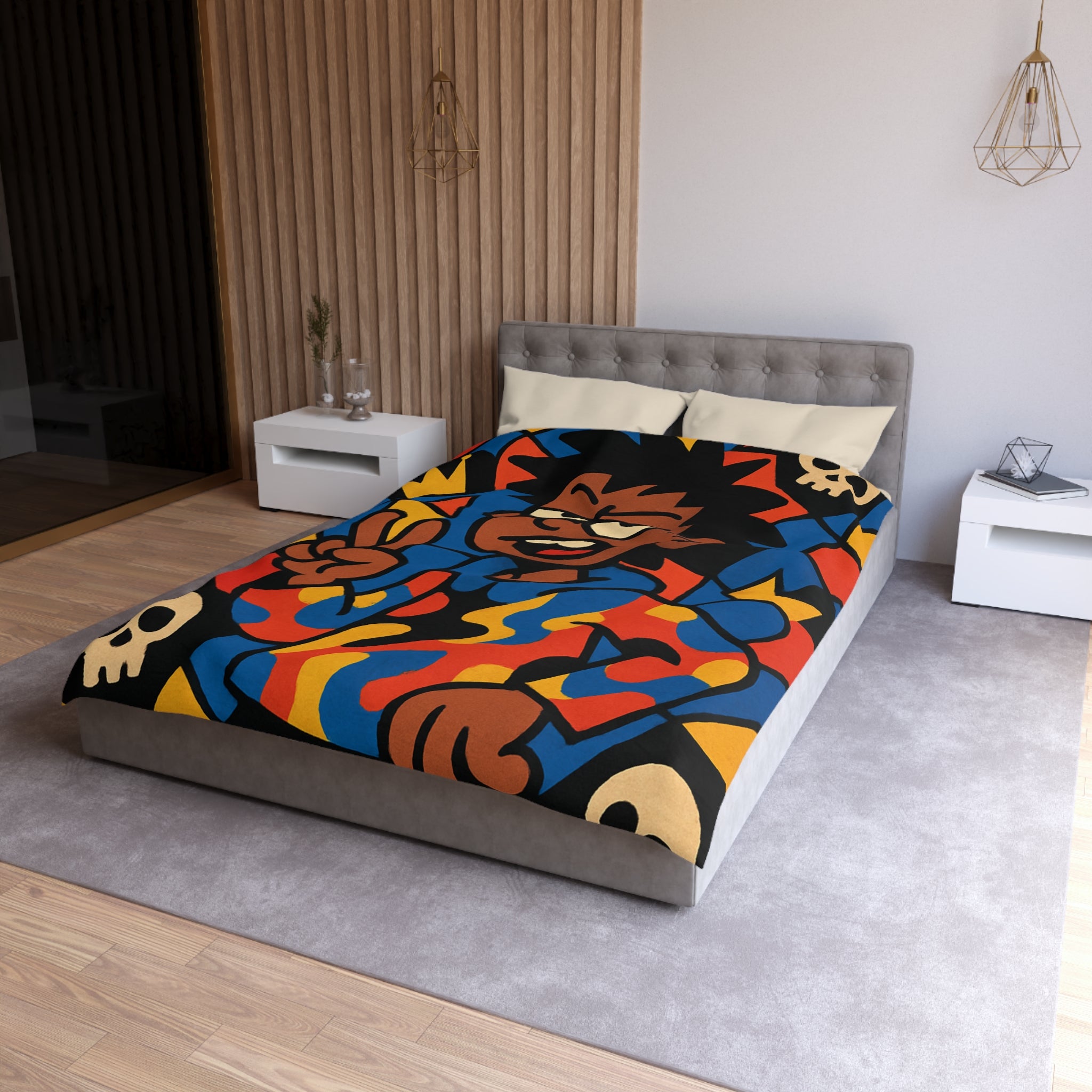 Housse de Couette Vibrante avec Motifs de Crânes et Couronnes pour Adolescents Créatifs