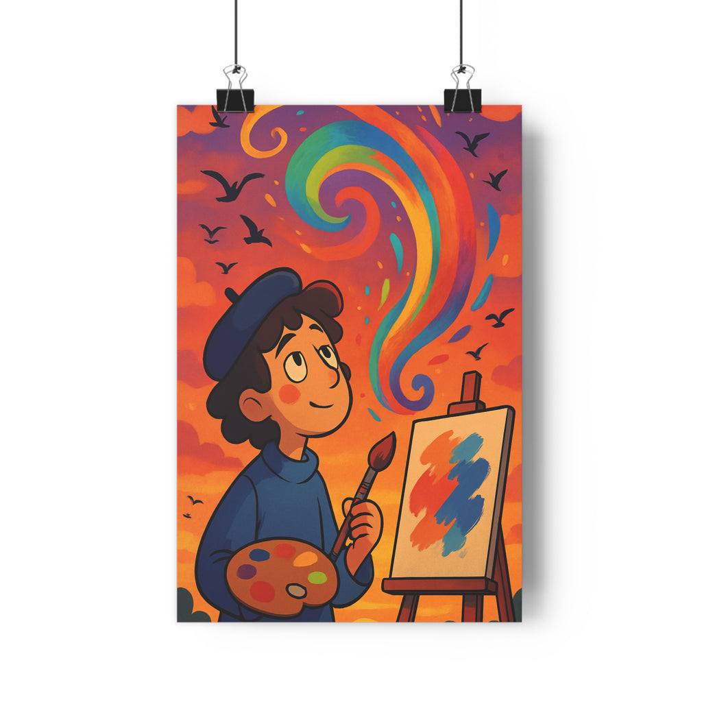 Poster décoratif artistique moderne coloré bleu orange violet rêveur salon chambre vibrant joyeux peinture