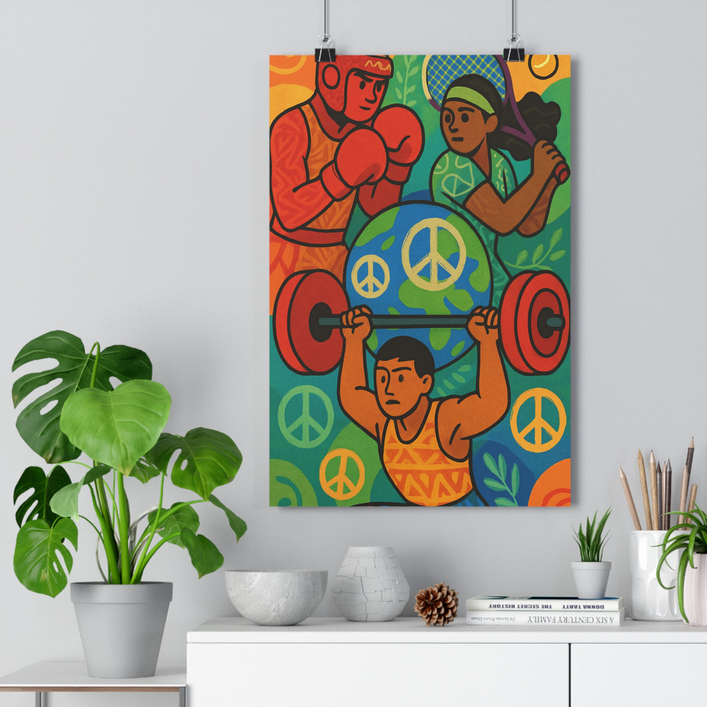 Poster décoratif sportif dynamique rouge bleu vert cartoon énergique inspirant salon chambre bureau athlètes