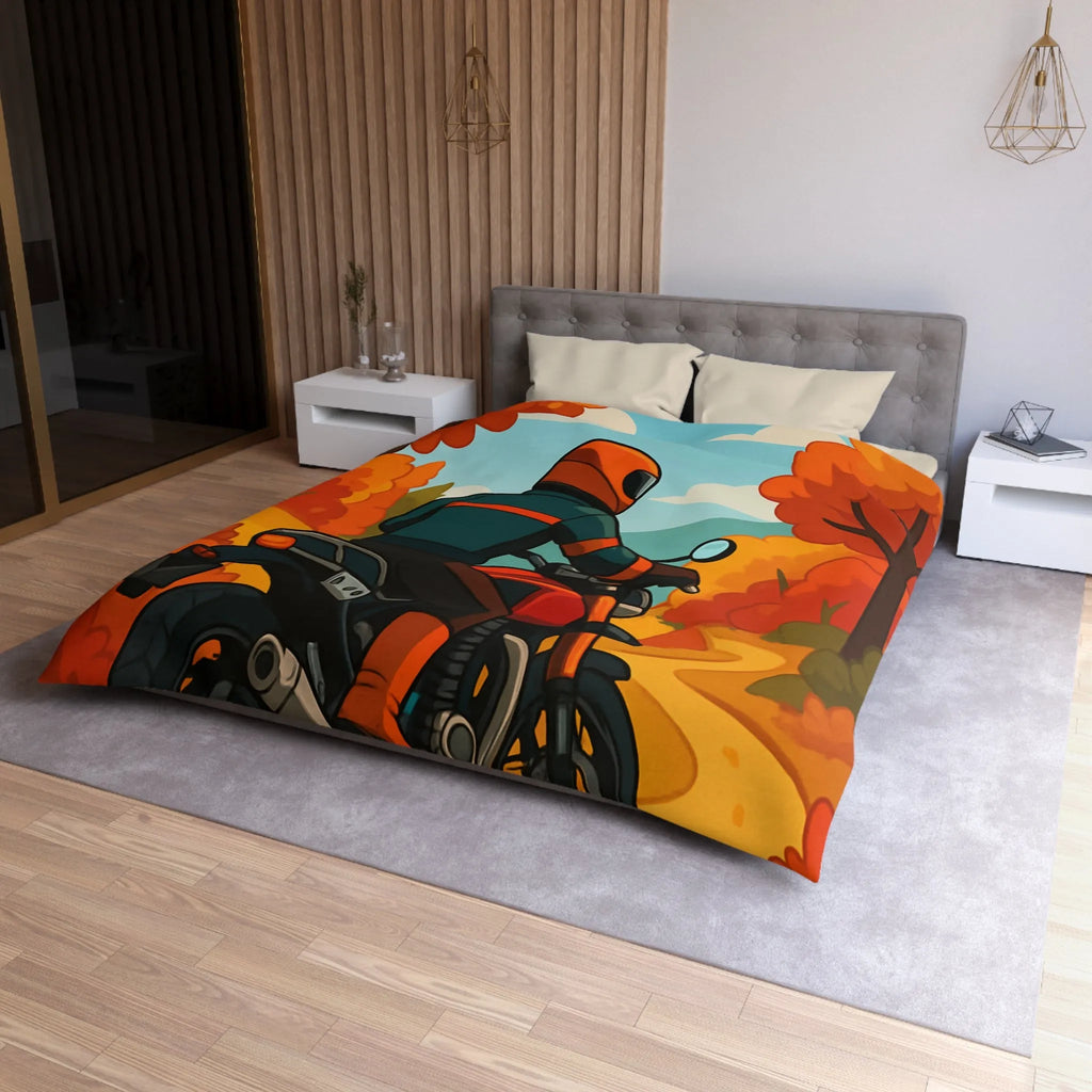 Housse de couette avec motif automnal de motard et nature aux couleurs vives