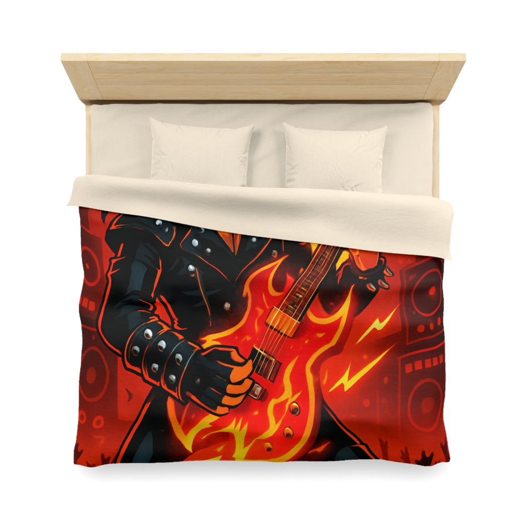Housse de couette rock énergique avec guitariste enflammé et ambiance concert spectaculaire