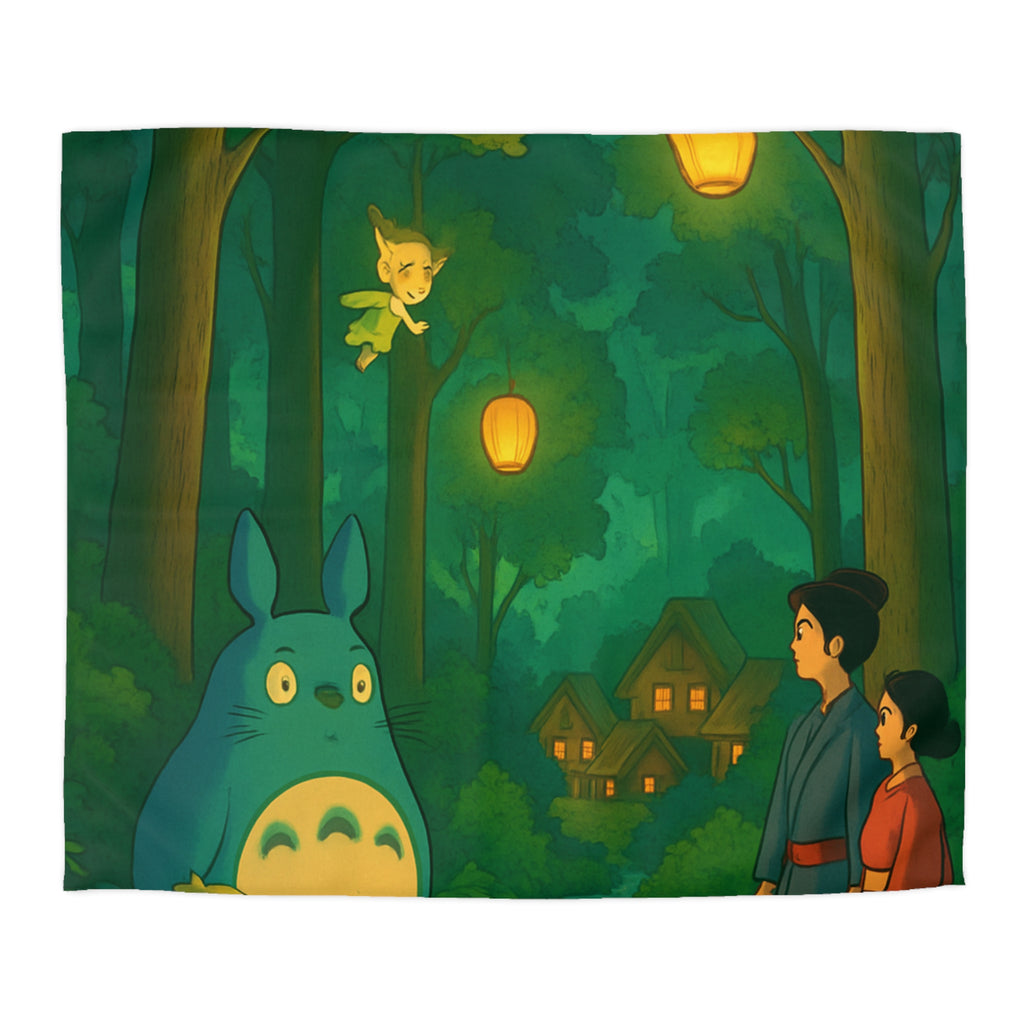 Housse de Couette Nature Enchantée avec Créatures Magiques et Paysage de Forêt Mystique