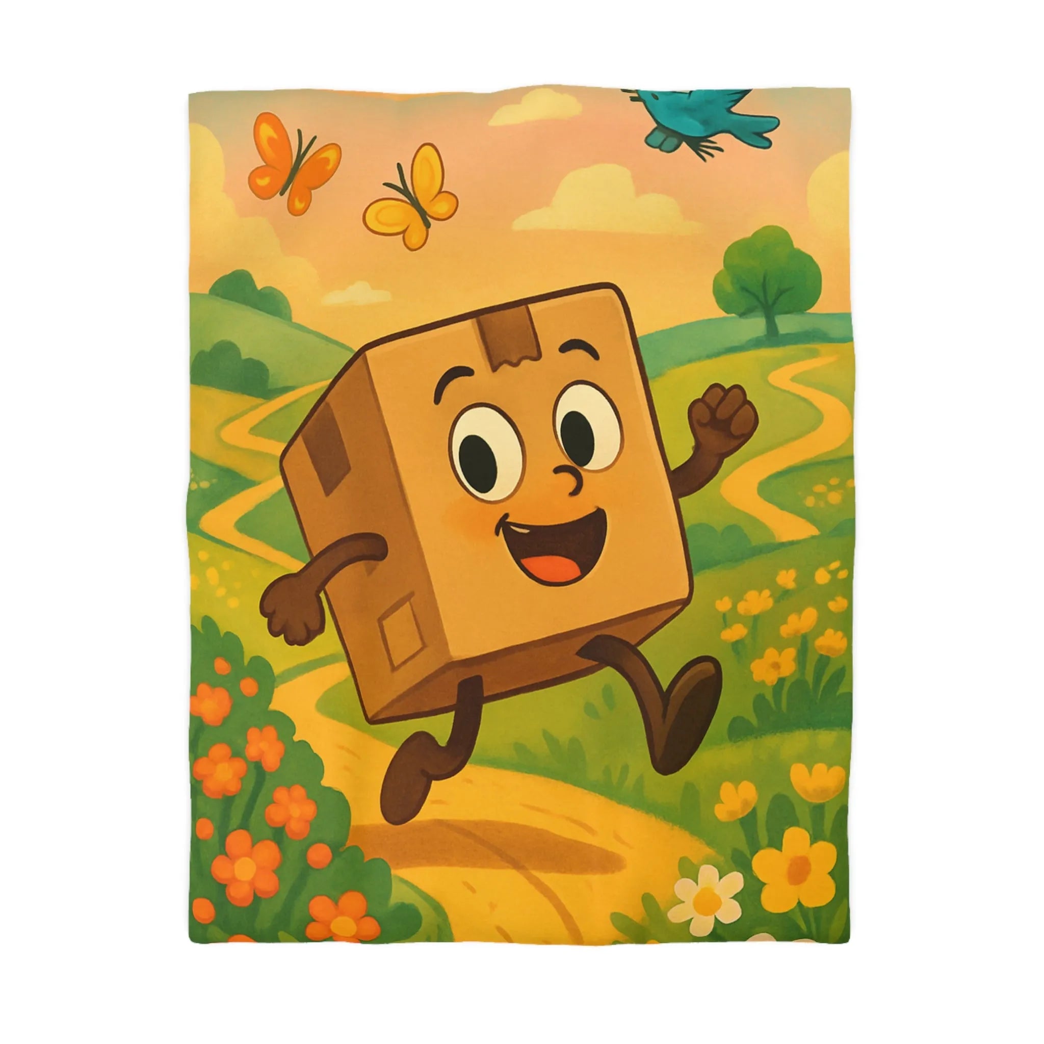 Housse de couette joyeuse avec paysage printanier et boîte sautillante amicale