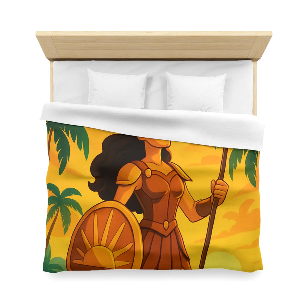 Housse de couette avec guerrière et aigle au coucher du soleil sur la plage