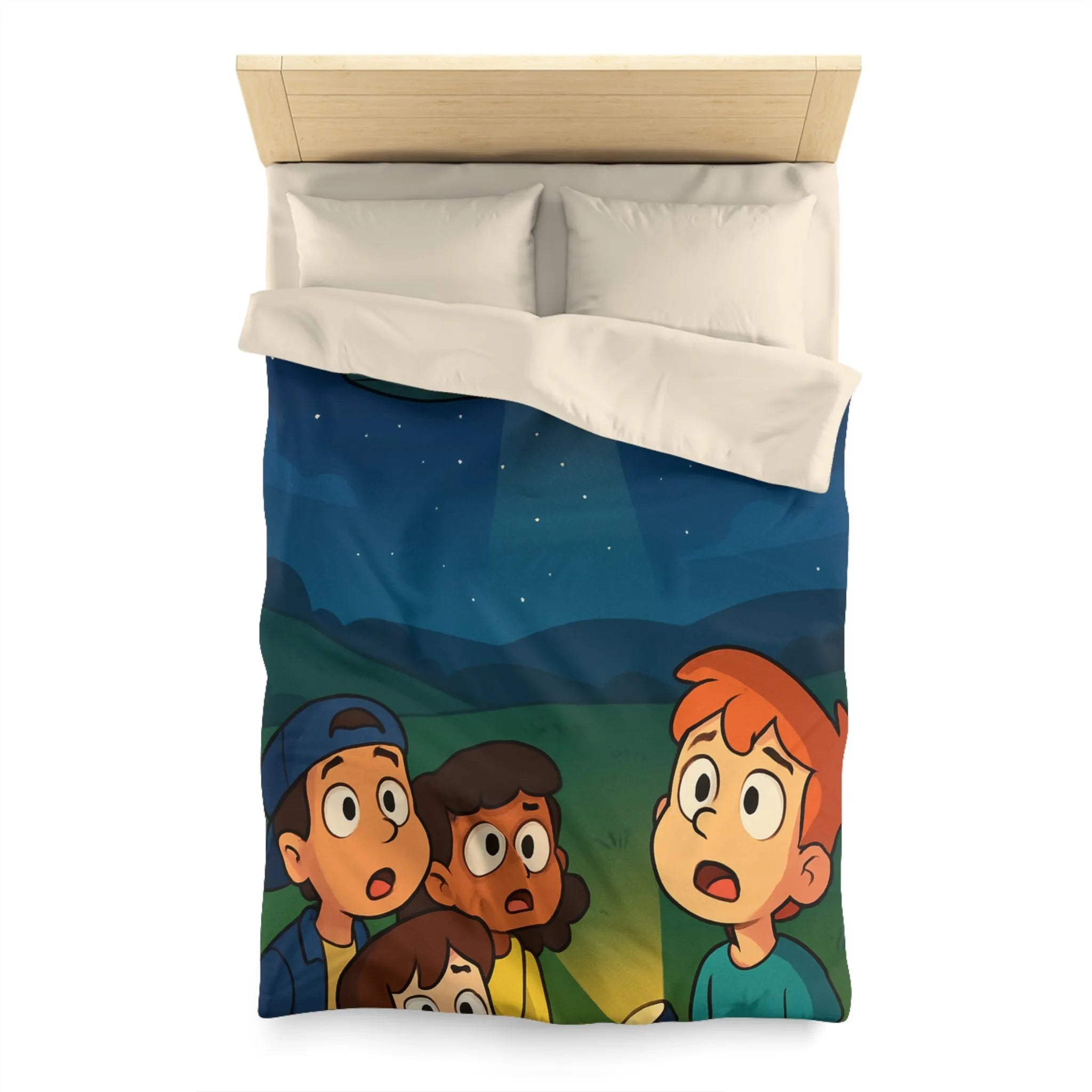 Découvre des Enfants Fascinés par un OVNI Éclairé dans le Ciel Nocturne Étoilé