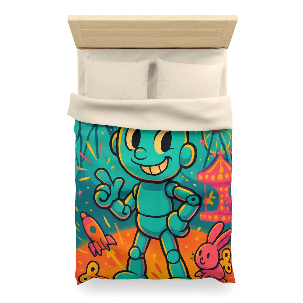 Housse de Couette Ludique avec Robot Jouet et Feux d’Artifice Multicolores pour Enfants