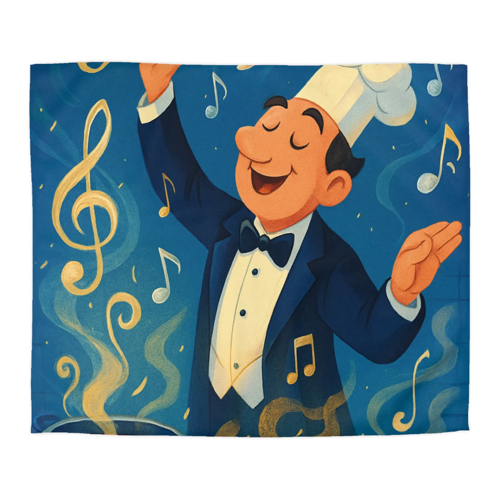 Chef chef d'orchestre culinaire dirige musique en cuisinant mélodies savoureuses et colorées