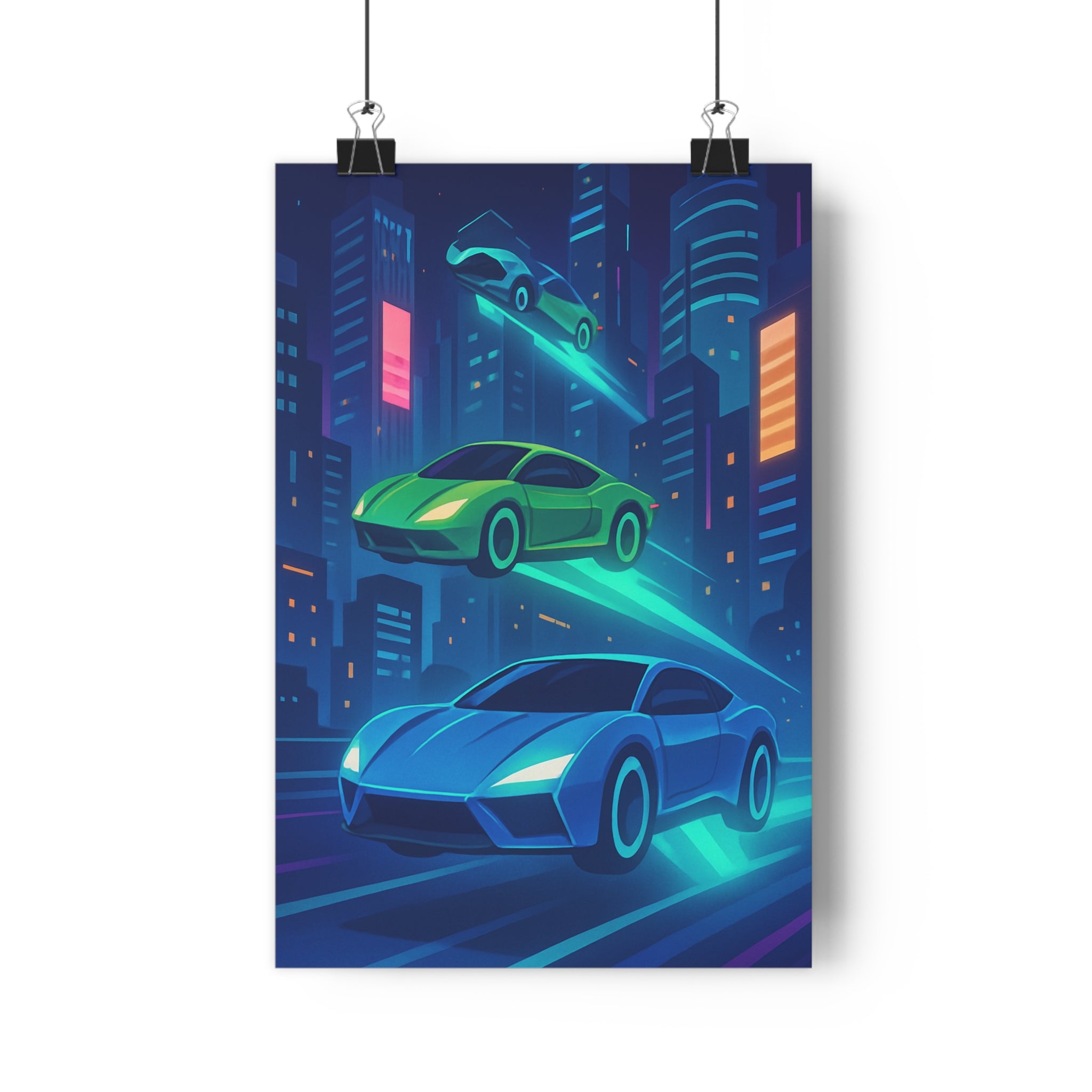 Poster décoratif futuriste néon bleu vert cartoon dynamique chambre bureau moderne 30x46 cm art