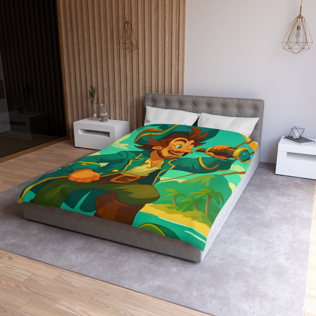 Housse de Couette Pirate Joyeux Naviguant sur Mer avec Longue-Vue Tropicale