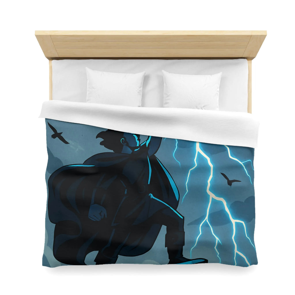Housse de couette épique avec personnage et éclairs en style illustration fantastique