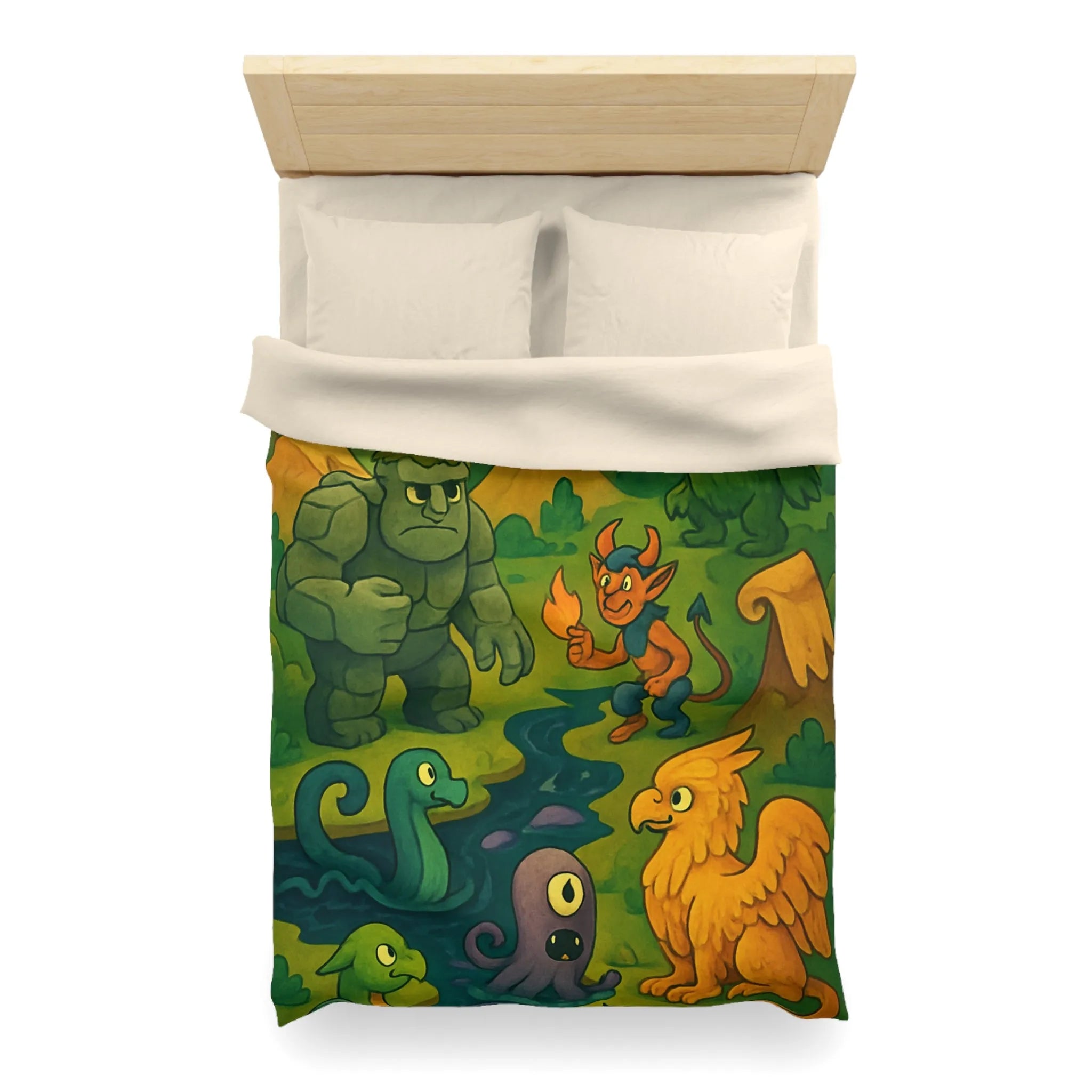 Housse de couette fantaisie créatures magiques et aventure pour chambre d'enfant unique