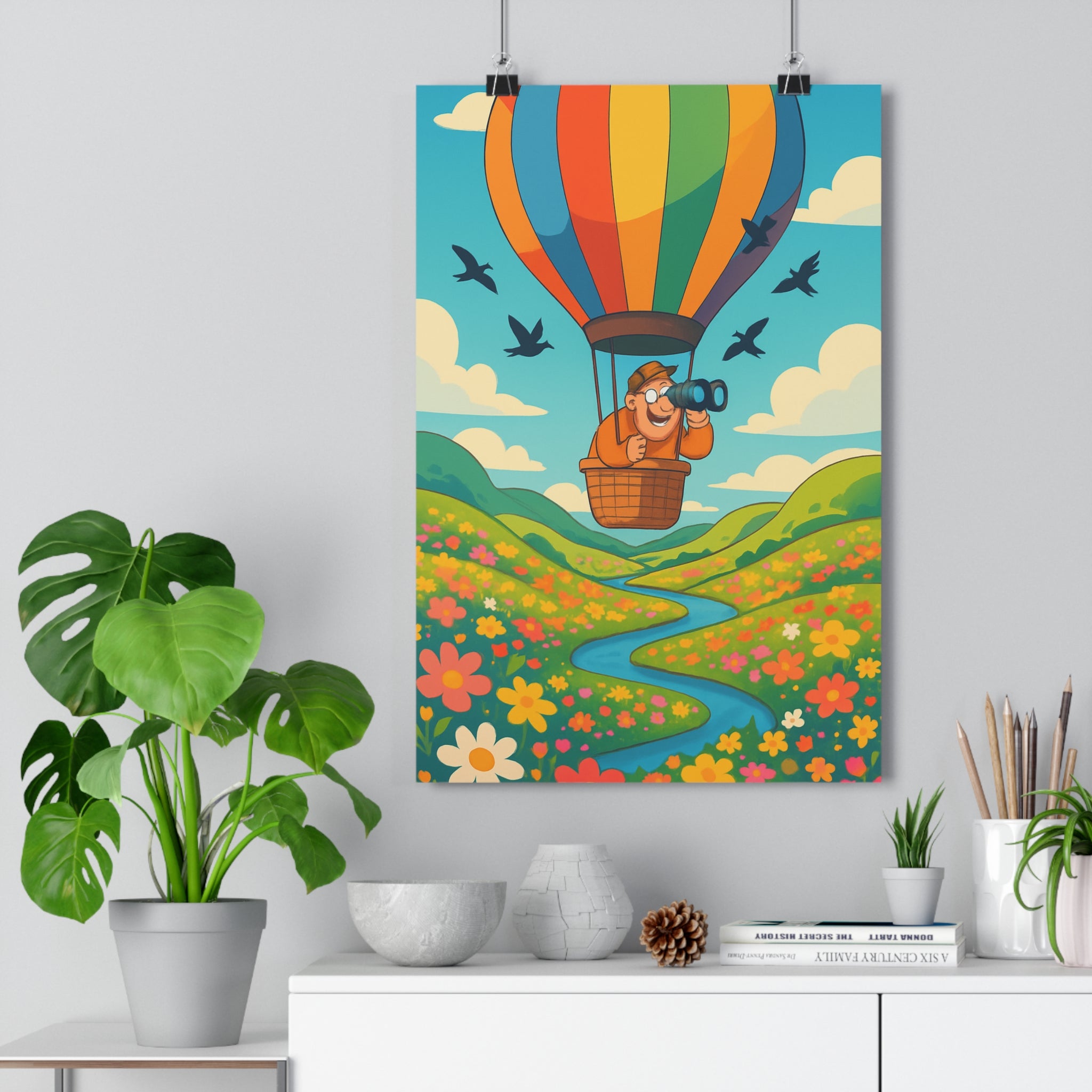 Poster décoratif cartoon multicolore joyeux enfant chambre aventure paysage coloré lumineux relaxant apaisant qualité
